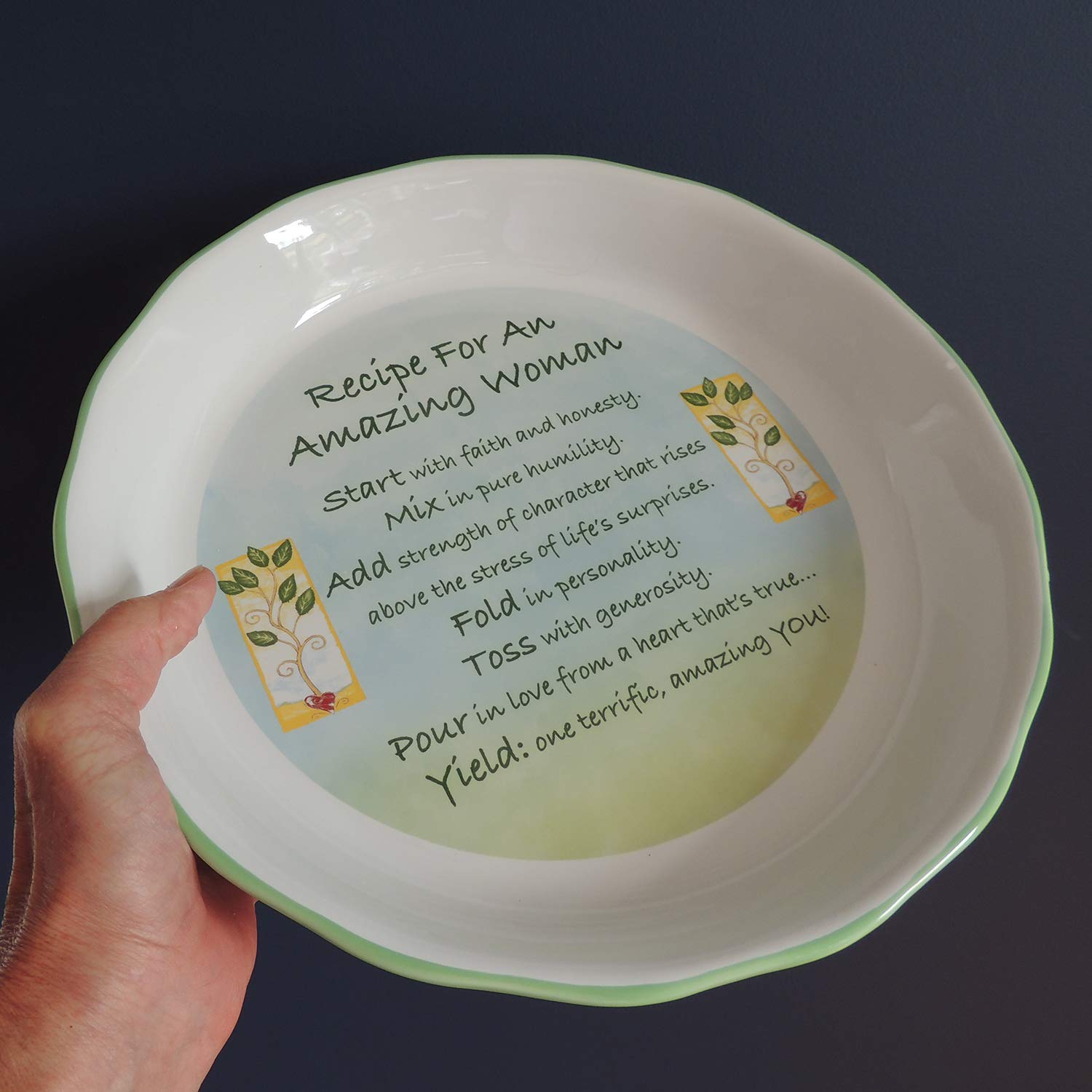 Abbey + CA Gift Amazing Woman Pie Plate, 10.5" Ceramic, Green, Model 46540