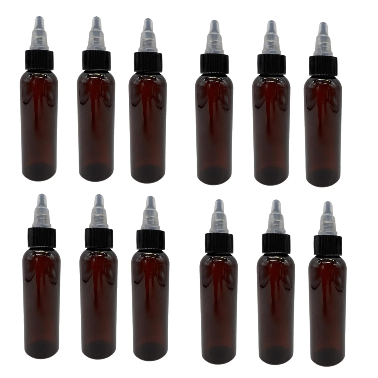Natural Farms 2 oz Amber Cosmo Plastic Bottles 12 Pack Empty Bottle Refillable  BPA Free  Essential Oils  Aromatherapy | Bla