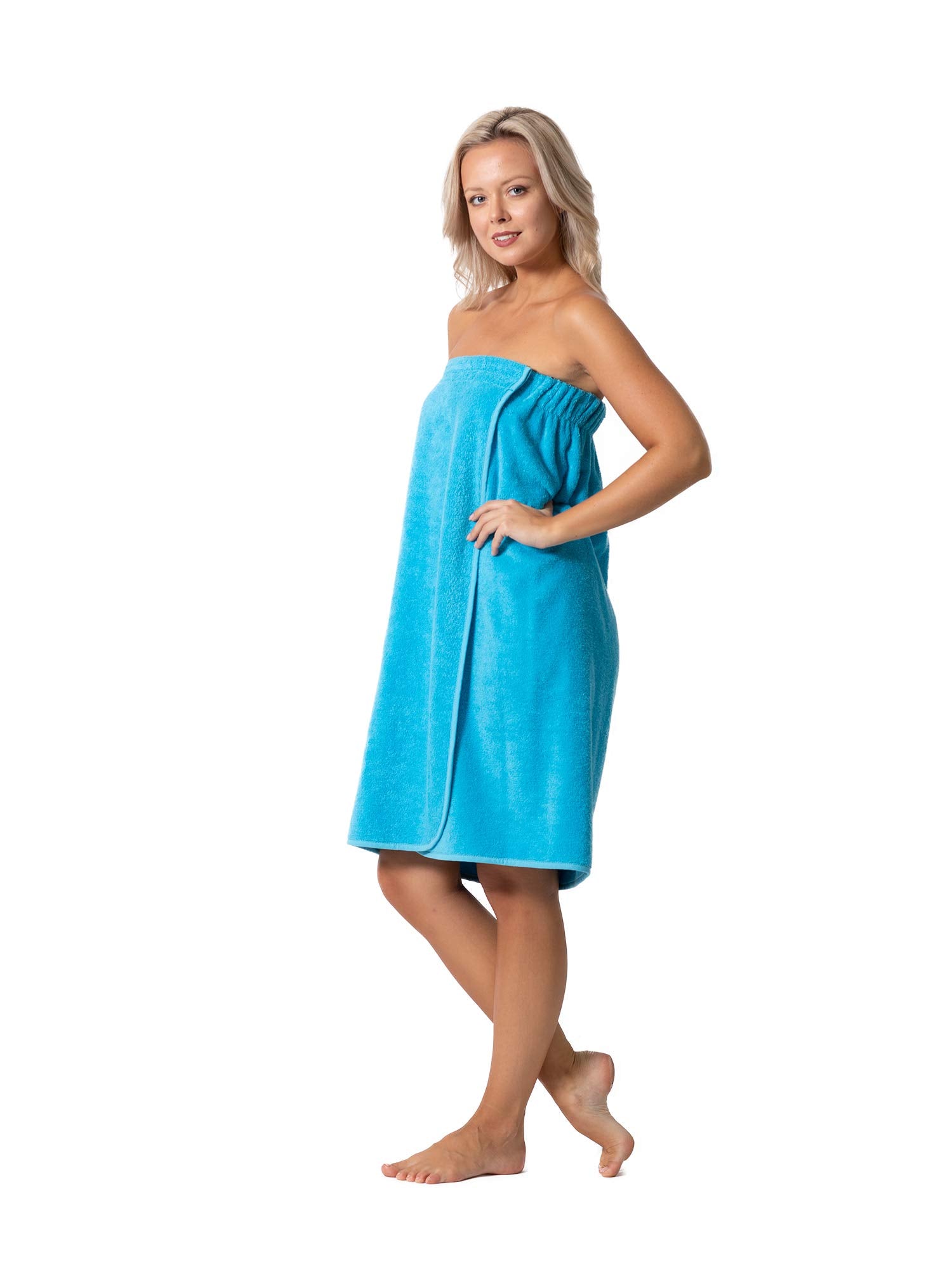 Robe Direct Women? Terry Cloth Spa and Bath Towel Wrap with Adjustable Closure & Elastic Top (Turquoise  Medium)