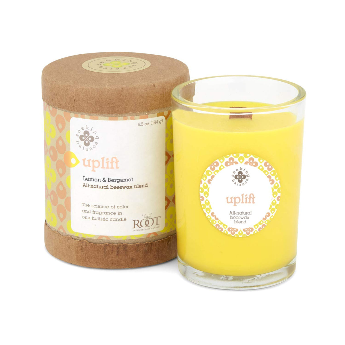 Root Candles Seeking Balance Wood Wick Spa Candle Aromatherapy Candles, 6.5-Ounce, Uplift: Lemon & Bergamot