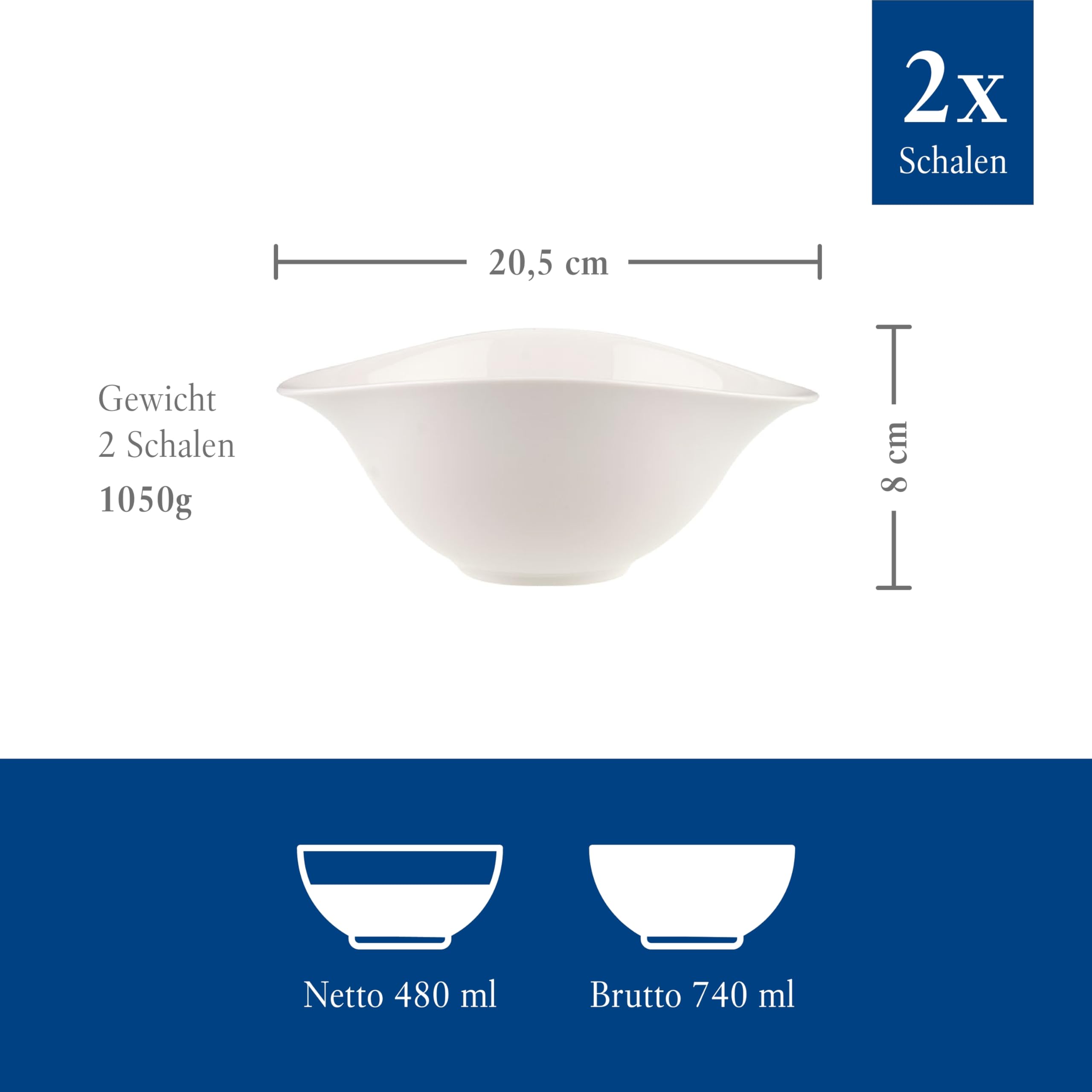 Villeroy & Boch Dune Vapiano Salad Bowl, 2 Pieces, Premium Porcelain, White