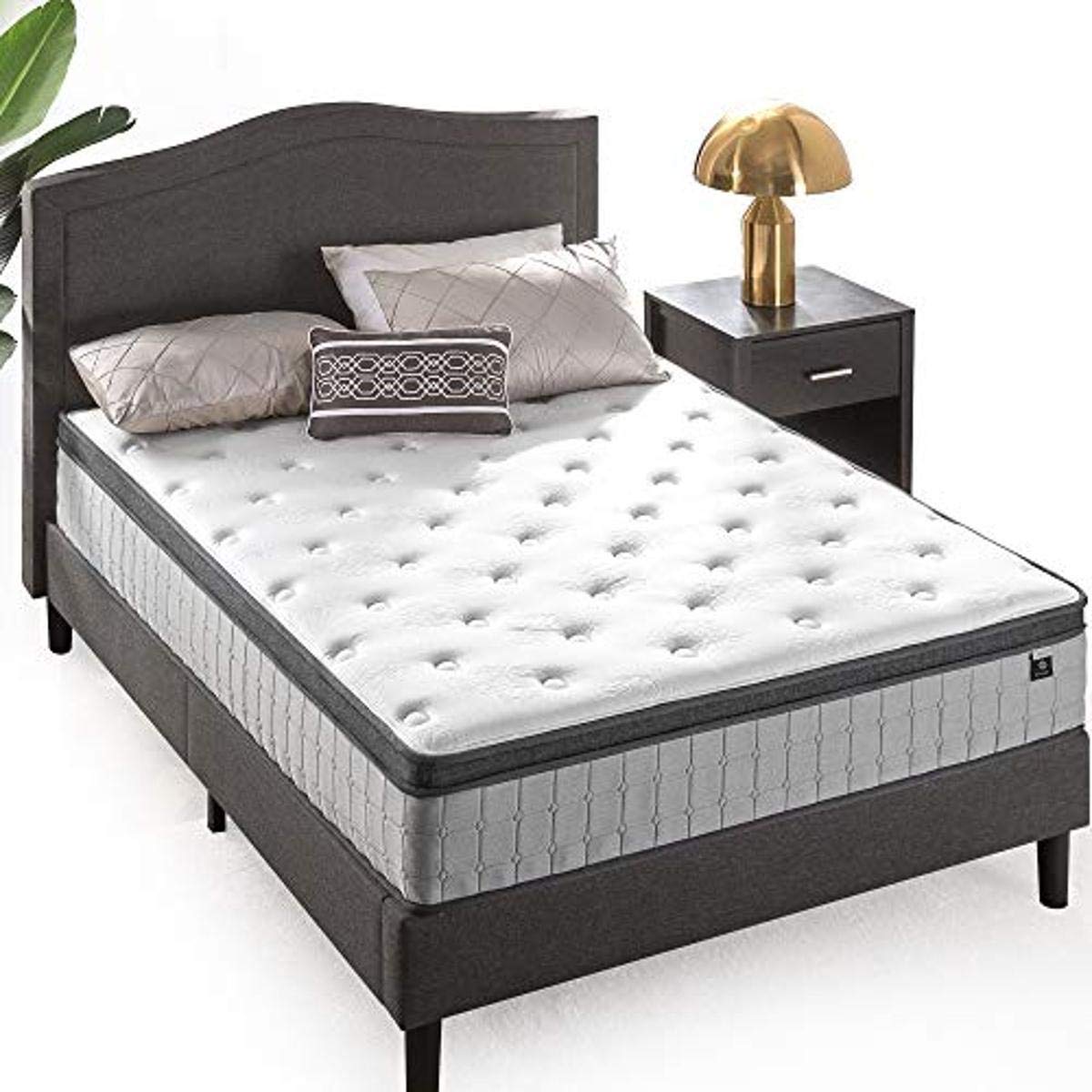 Zinus 12 Inch Comfort Support Cooling Gel Hybrid Mattress, Full, Euro Top Innerspring Mattress, Motion Isolating Pocket Springs,