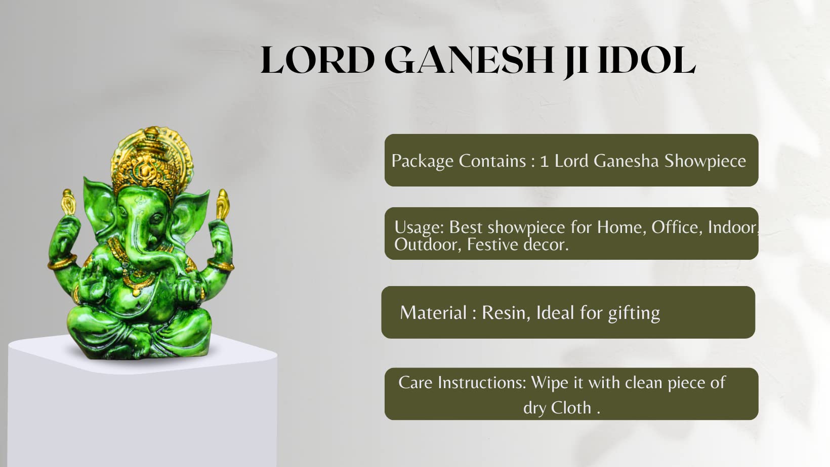 Miss Peach Polyresin Lord Ganesh ji Idol Showpiece Decorative Statue Murti for Home dcor,Gifts Items_ (Green)