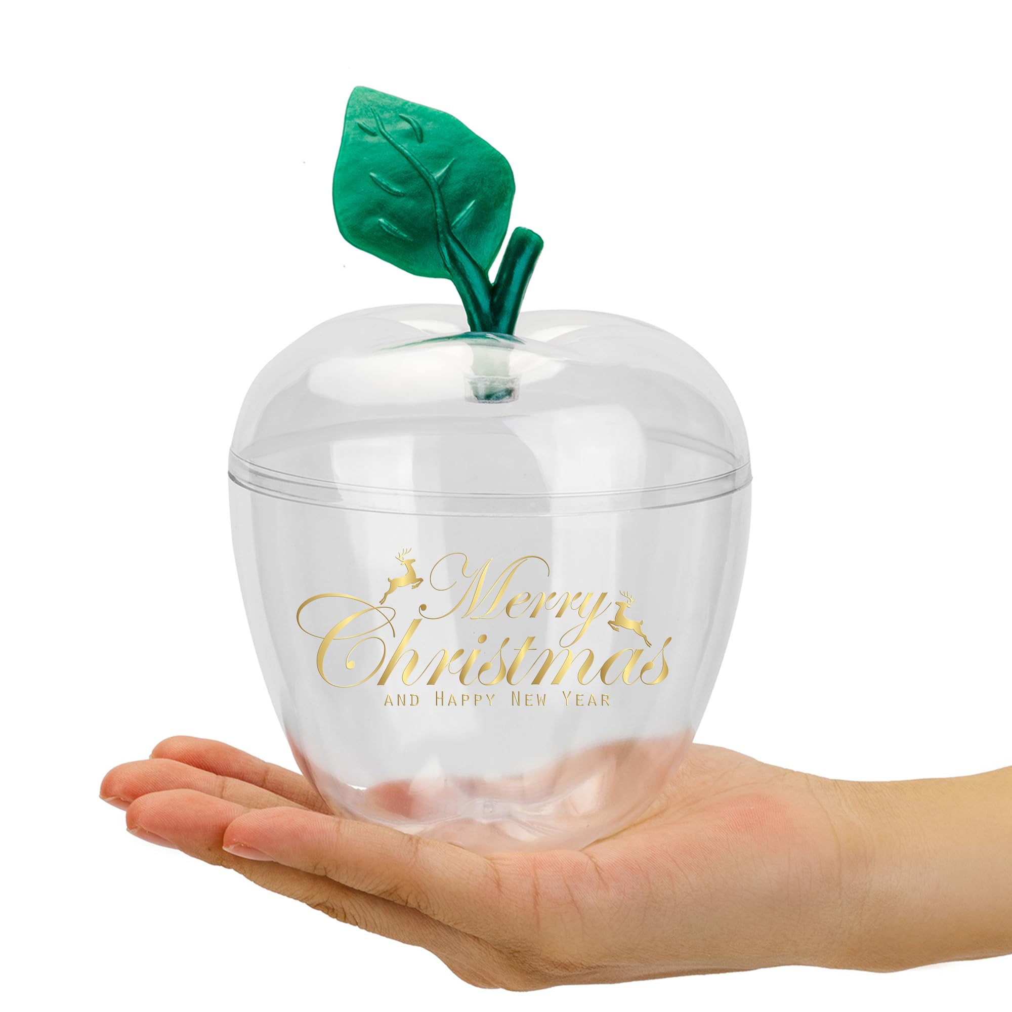 HANZE Large Clear Apple-Shaped Containers - Plastic Candy Toy Filling Jar for Holiday Decorations, Back To School Teacher Apprec