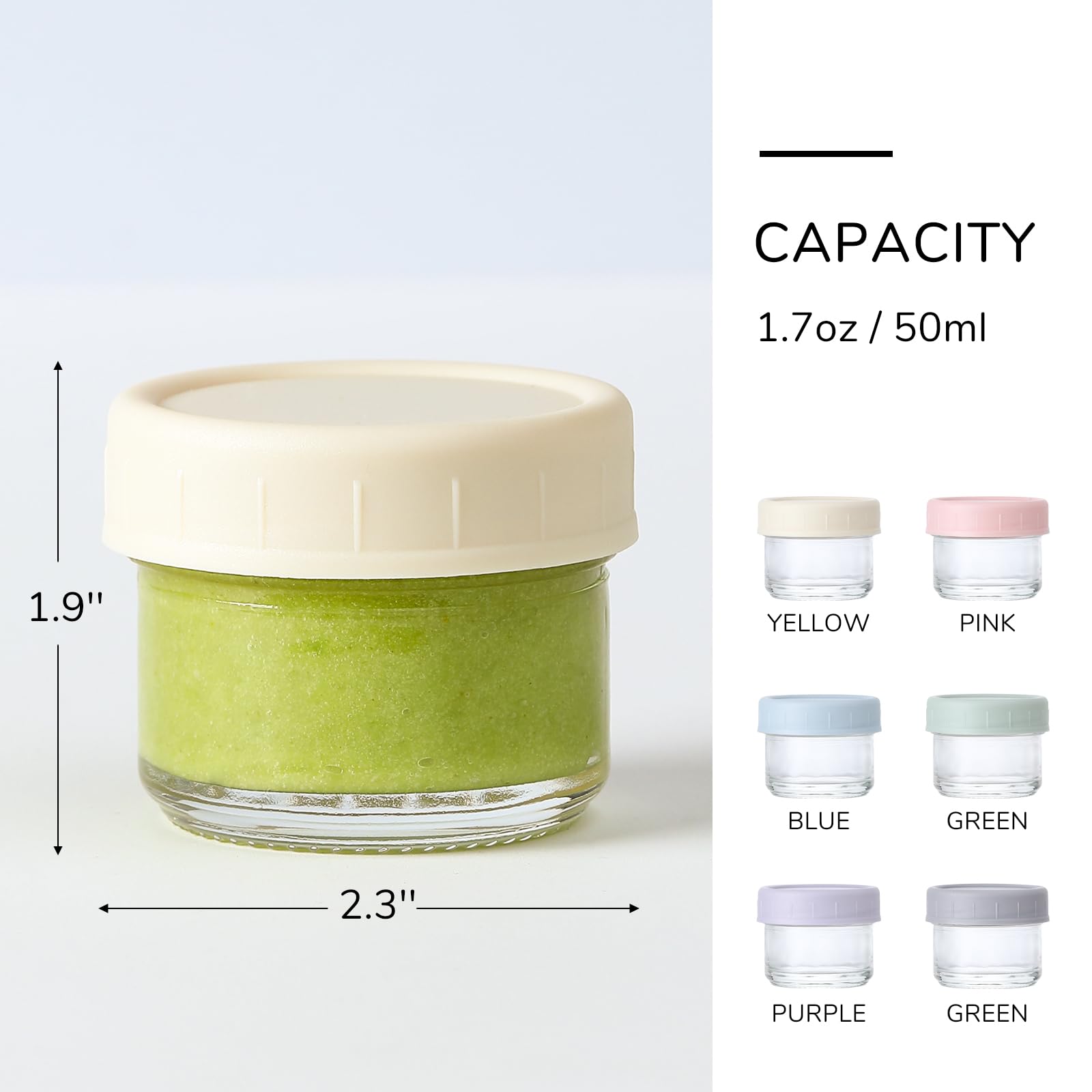 Vitever [6 Pack] Salad Dressing Container To Go, 1.7 Oz Glass Small Condiment Container With Lids, Dipping Sauce Cups Set, Leakp