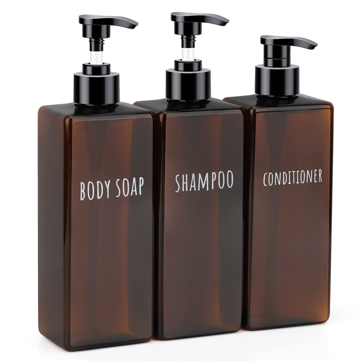 Segbeauty 16.9Oz Lotion Dispenser, 3Pcs Refillable Square Shampoo Bottles With Pump, 500Ml Empty Plastic Bathroom Shower Bottles