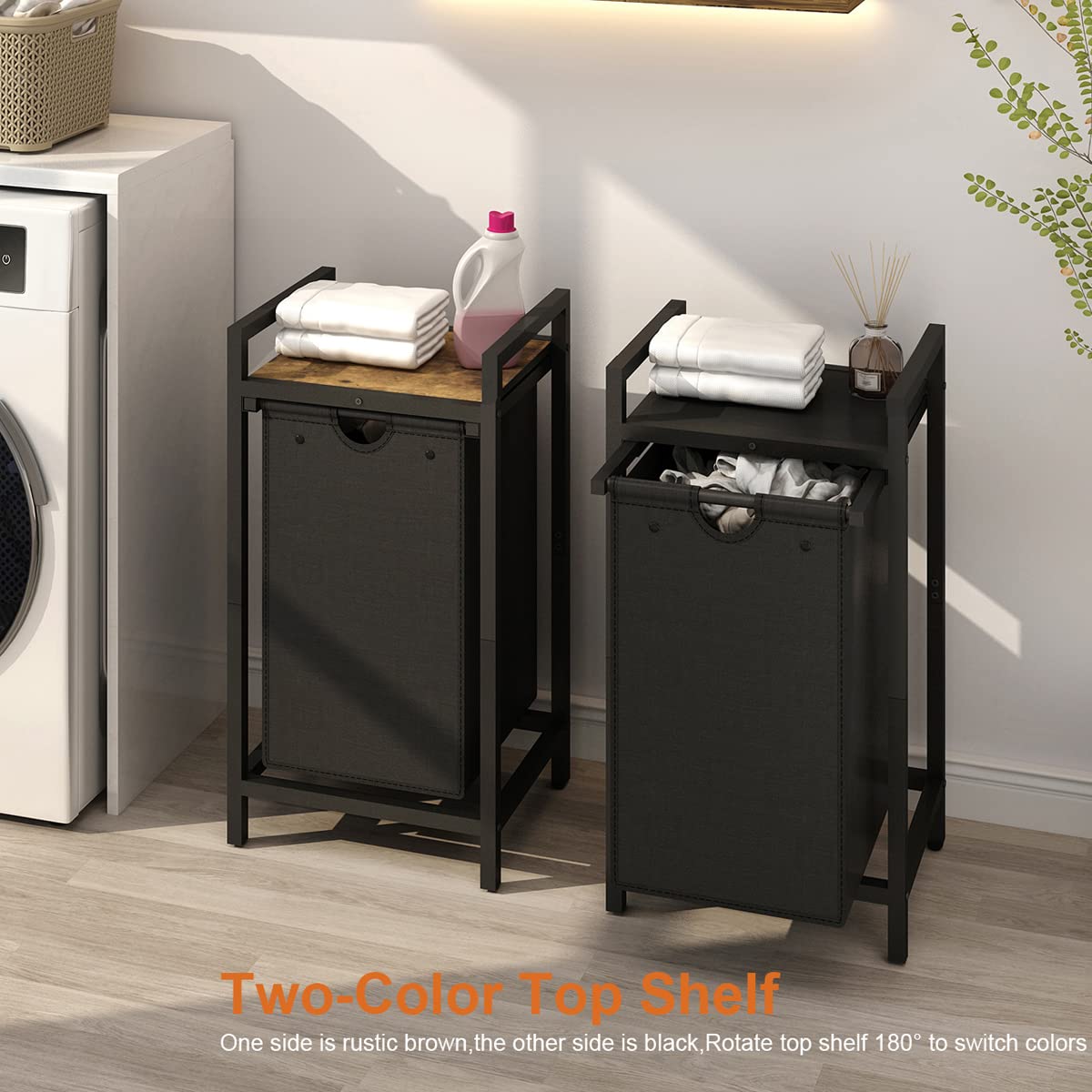 LAATOOREE Laundry Hamper  Two-Color Laundry Basket with Removable Laundry Bag and Top Shelf  Clothes Hamper for Samll Space Laundry Room  Bedroom  Bathroom