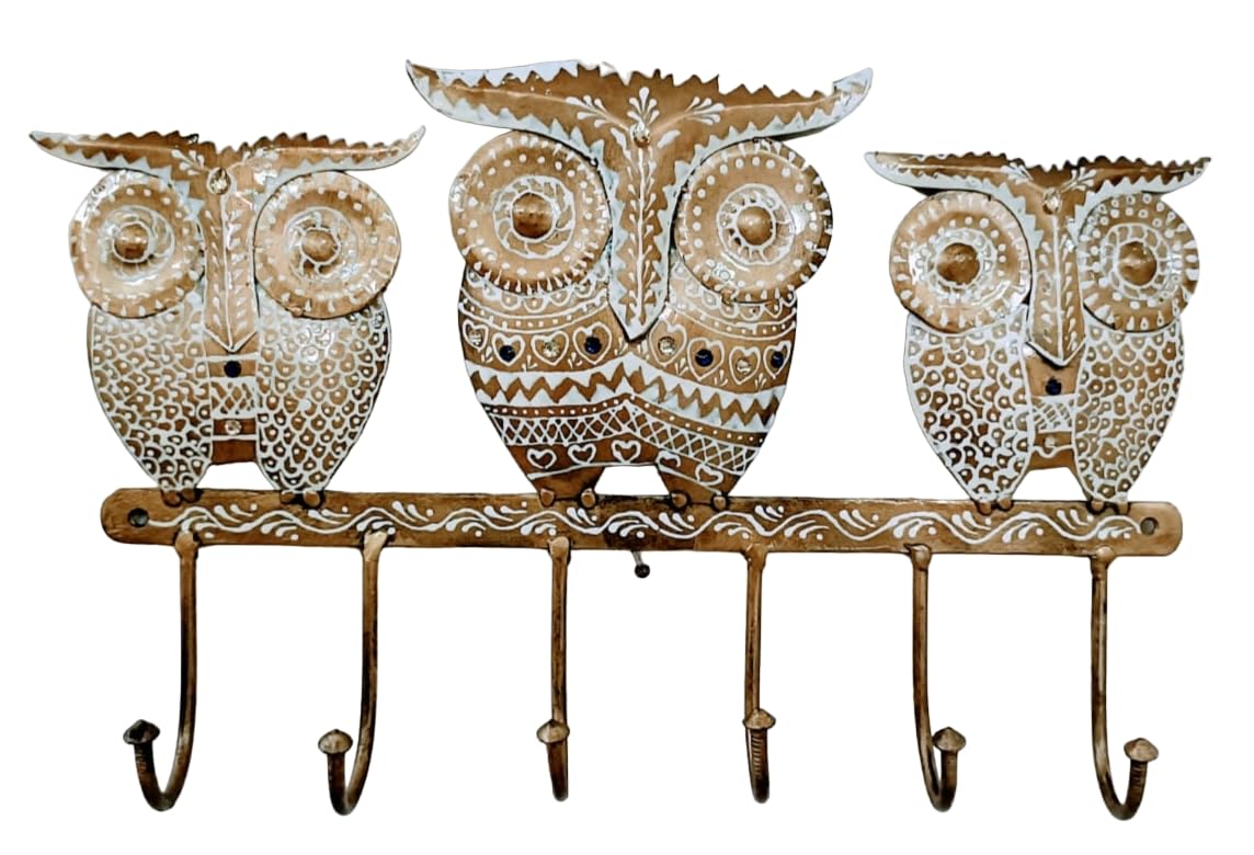 H. N. Enterprises  Handmade Metal Home Decor Wall Mounting Owl Key Holder And Metal Wall Art Hand Crafted And Painted Nature In