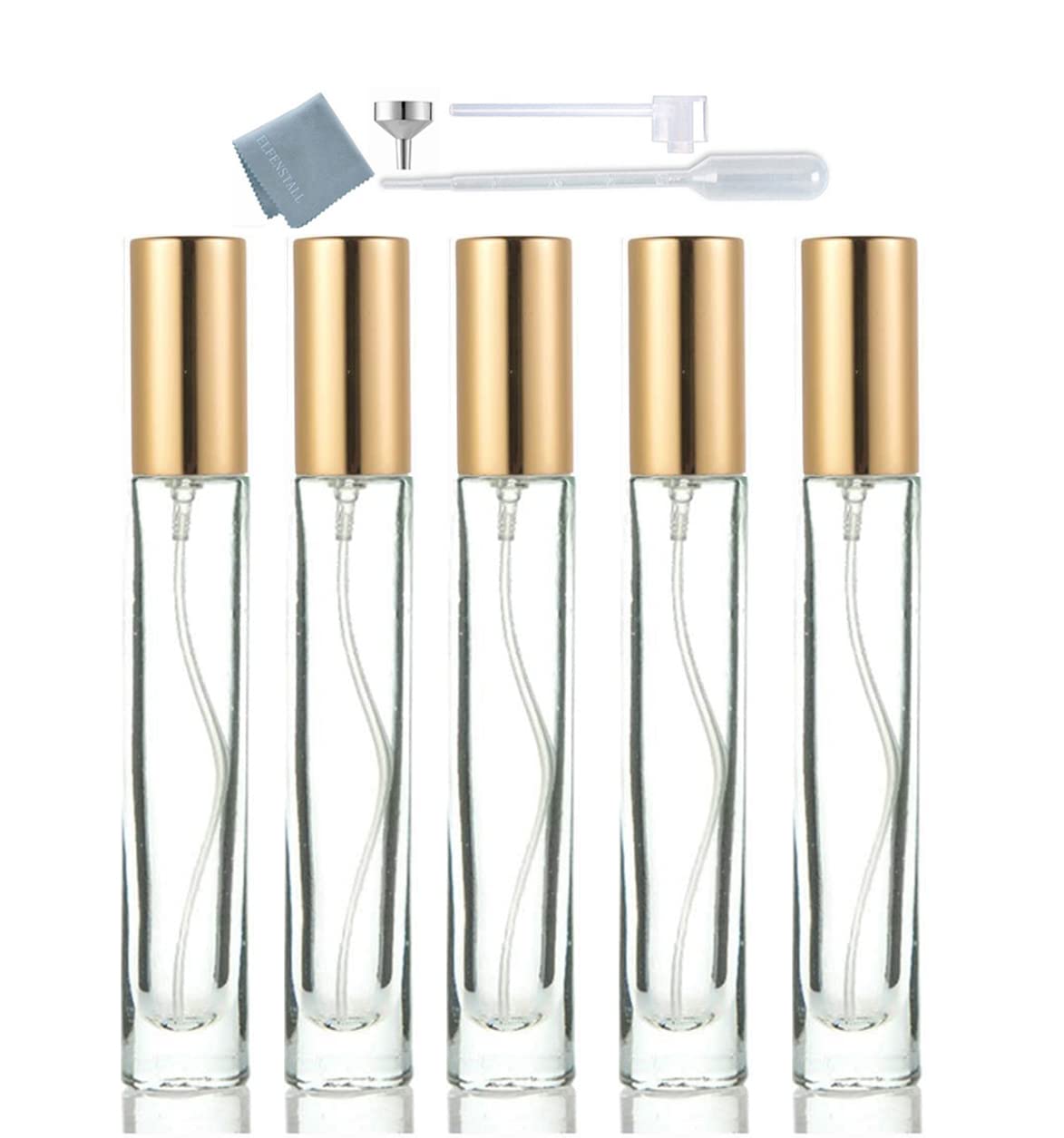 Elfenstall - Thick Glass 5Pcs 10Ml 1/3Oz Gold Spray Bottle Refill Perfume Hydrating Fragrance Fine Mist Atomizer Cosmetic Contai