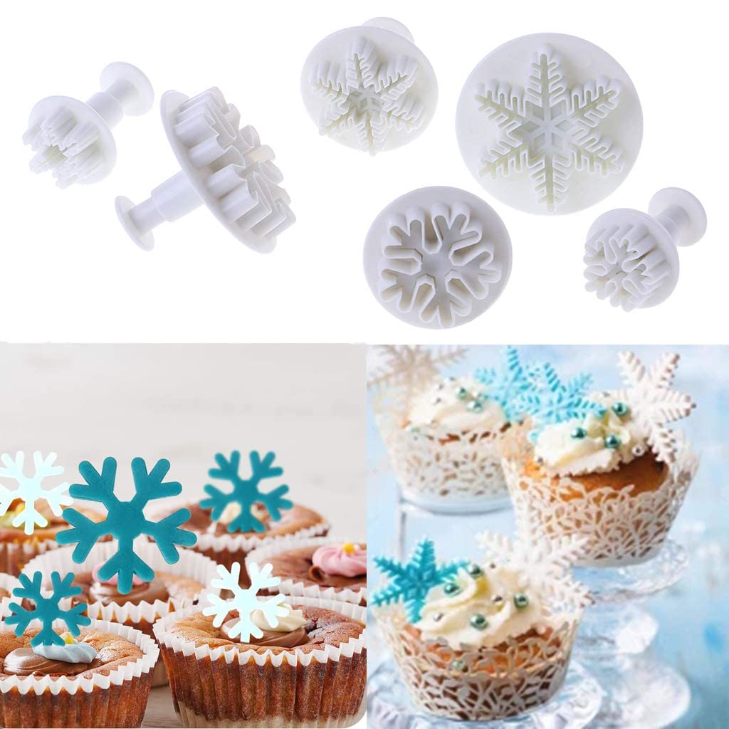 Inspee 22 Pieces Christmas Fondant Cake Cookie Plunger Cutter Sugarcraft Snowflake Snowman Christmas Tree Leaf Shape Decorating