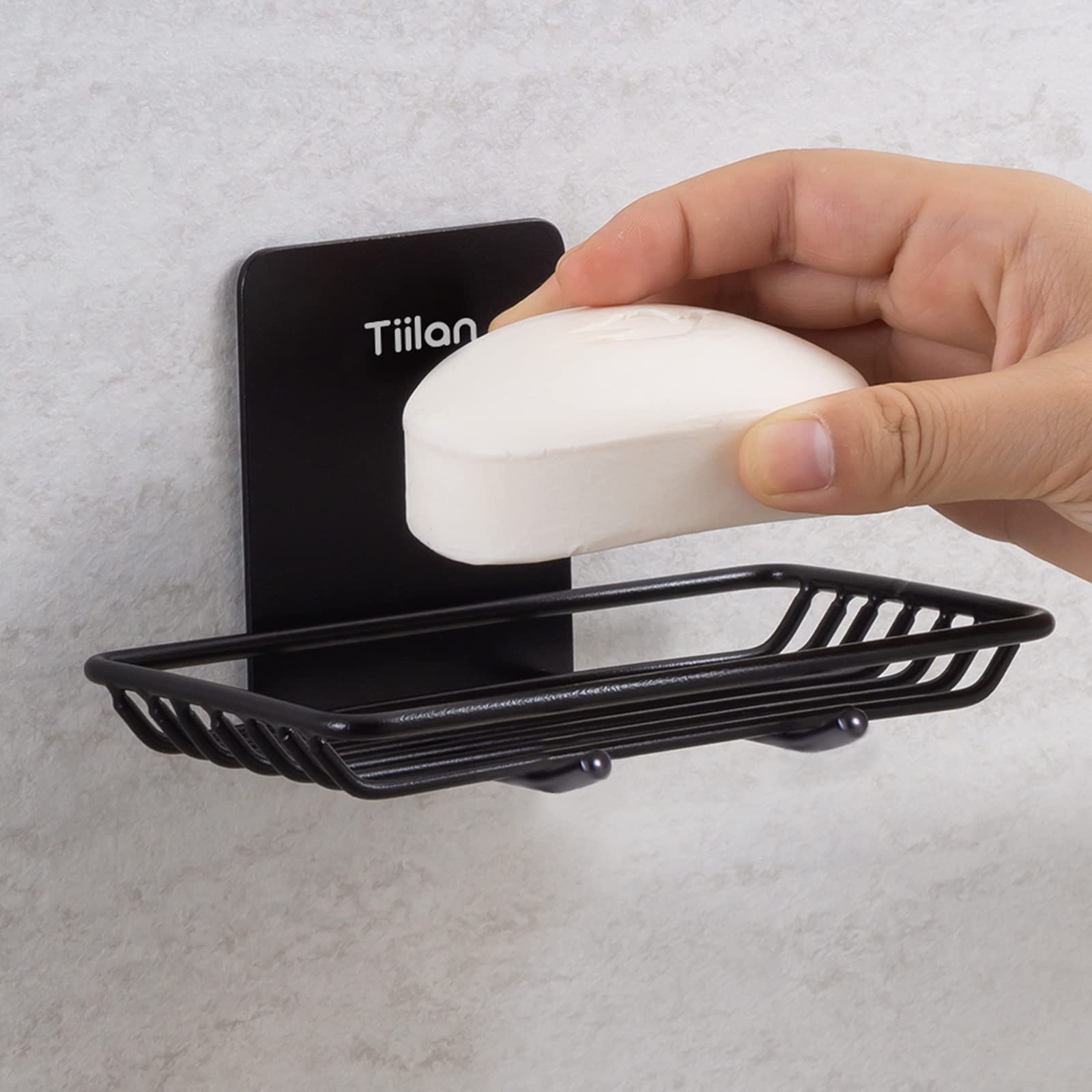 Tiilan Self Adhesive Bar Soap Dish For Shower, Bathroom Soap Holder Wall Mount - Stainless Steel, Black