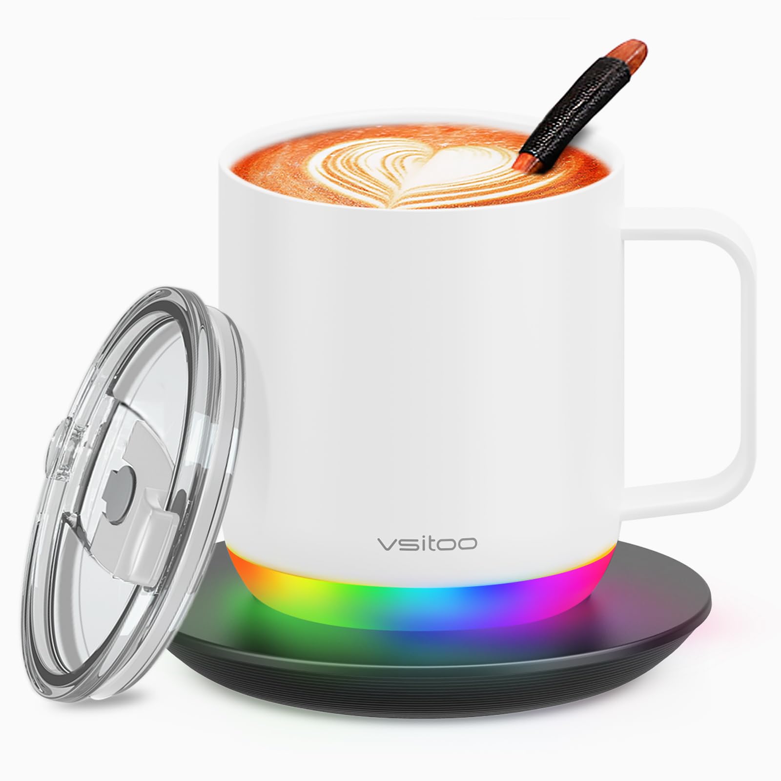 Vsitoo S6 Plus Smart Mug,Self Heating,Emperature Control Heated Coffee Mug App Controlled Smart Rgb Lightsync Warmer Mug (White)