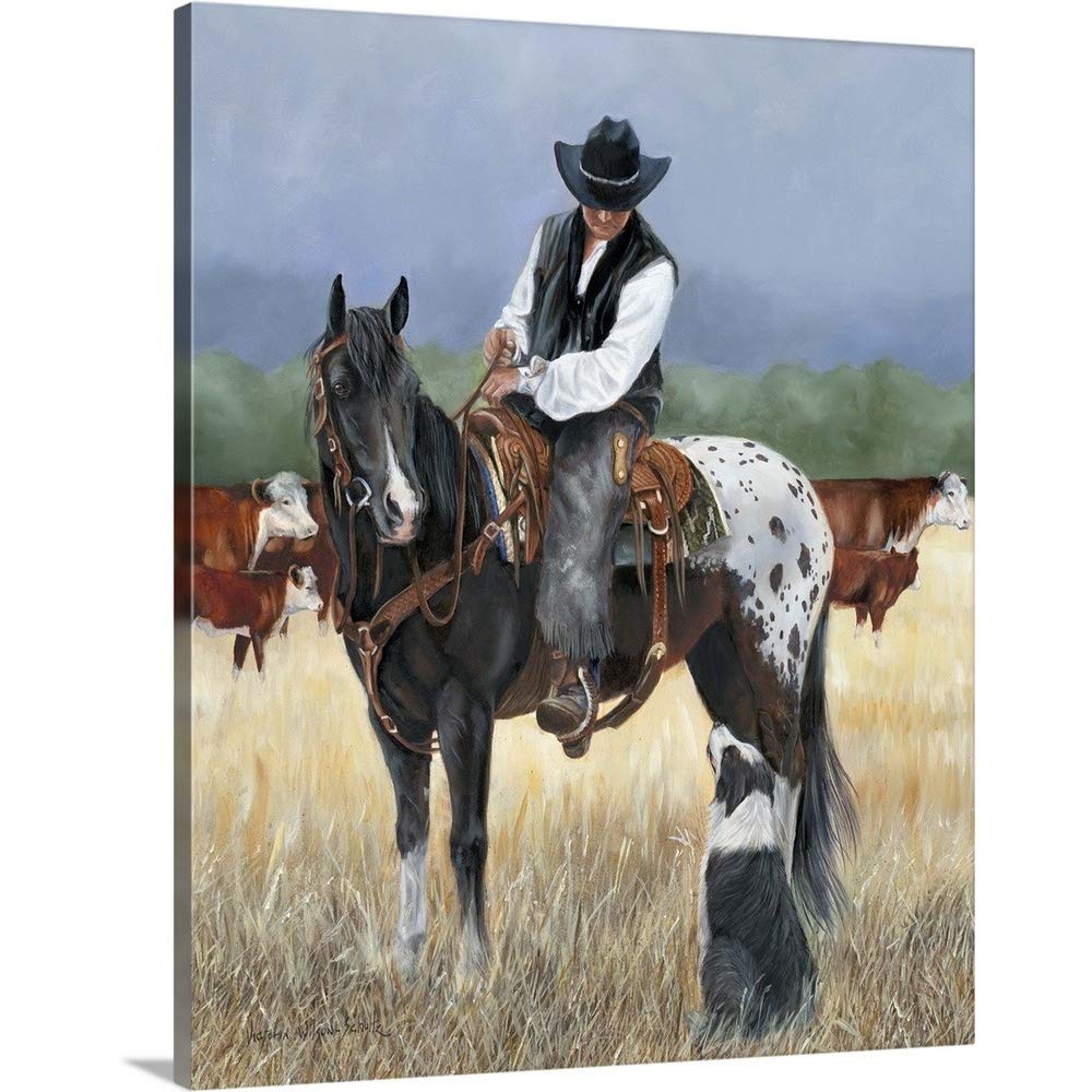 Canvas On Demand Staff Meeting Canvas Wall Art Print By Victoria Wilson Schultz, Contemporary, Home Decor, Horse, Cattle Artwork