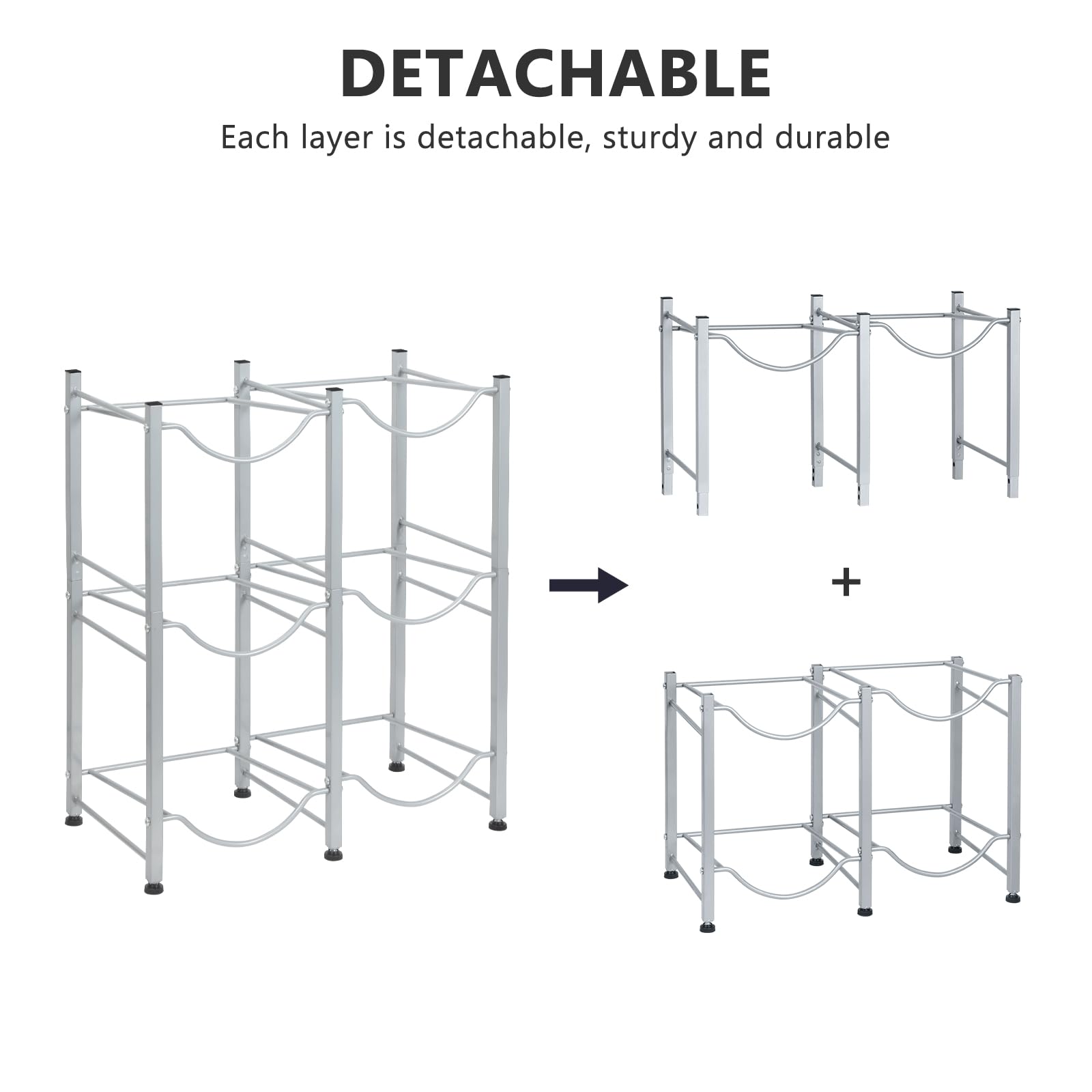 Nandae Water Cooler Jug Rack, 3-Tier Heavy Duty Water Bottle Holder Storage Rack 5 Gallon Water Jug Holder For 6 Bottle, Sliver
