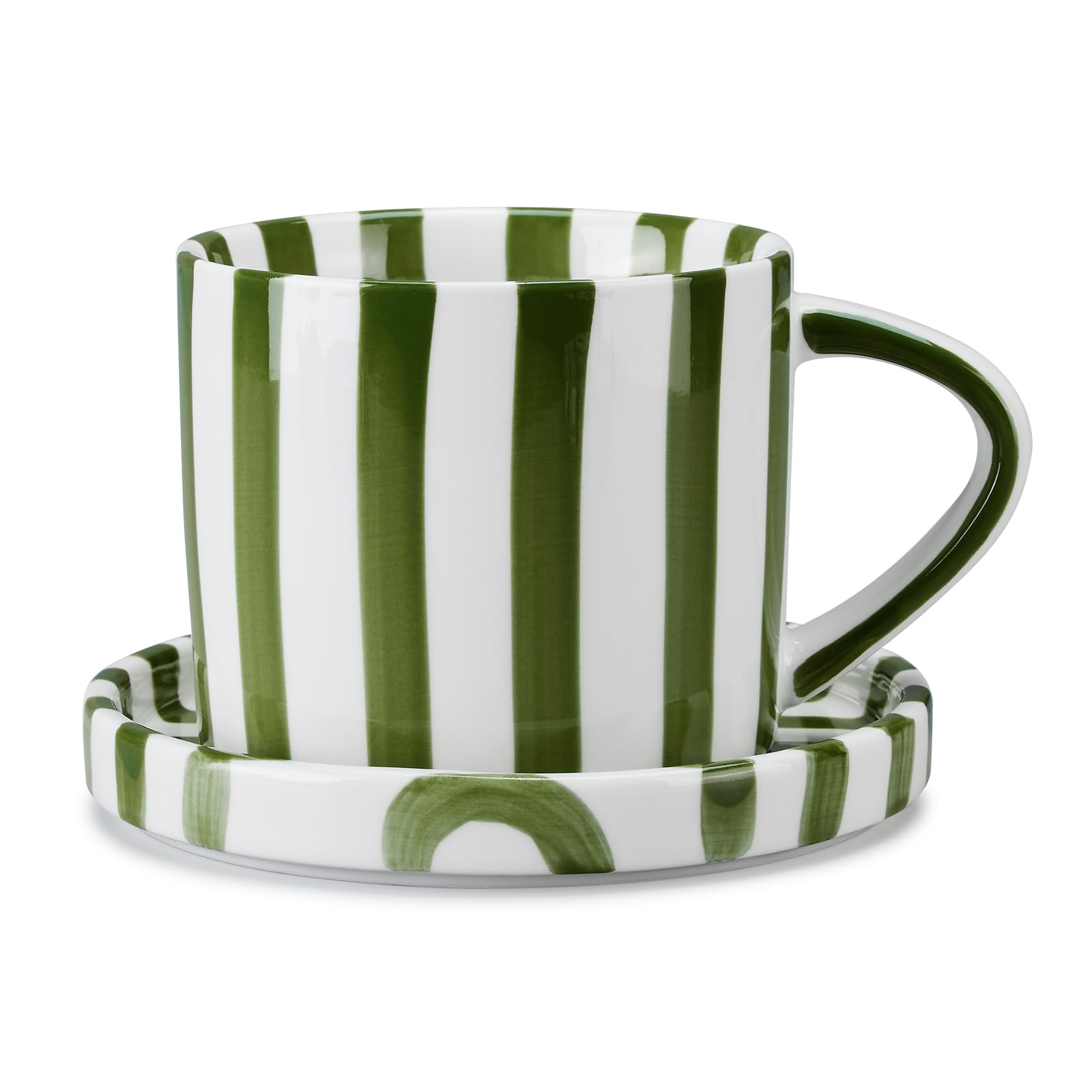 Cteaffee Ceramic Coffee Mug and Saucer Set, Hand Painted Stoneware Coffee Mug Cup & Saucer Sets, 8 oz Tea Cup with Handle, Micro