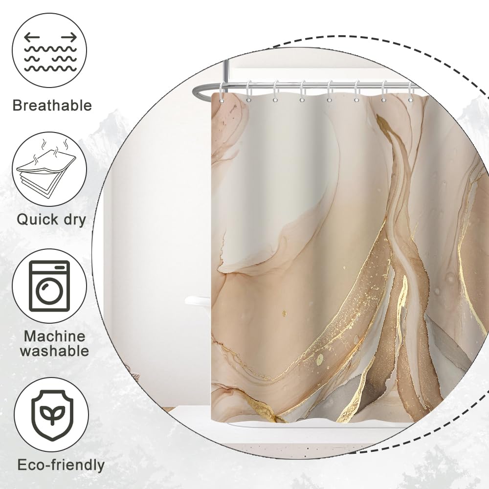 Ruelvth Stall Shower Curtain, Brown Marble Small Shower Curtain Grey And Tan Ink Texture Waterproof Fabric Rv Shower Curtain Set