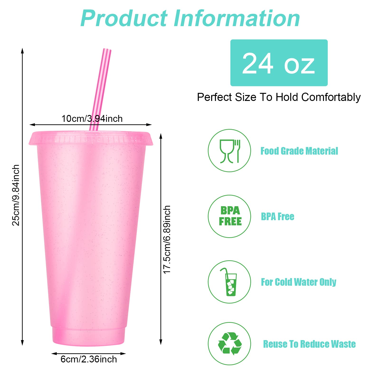 24 Pack Plastic Tumblers With Lids And Straws, Reusable Cups With Lids Plastic Colorful Cups For Parties Birthdays, Iced Coffee
