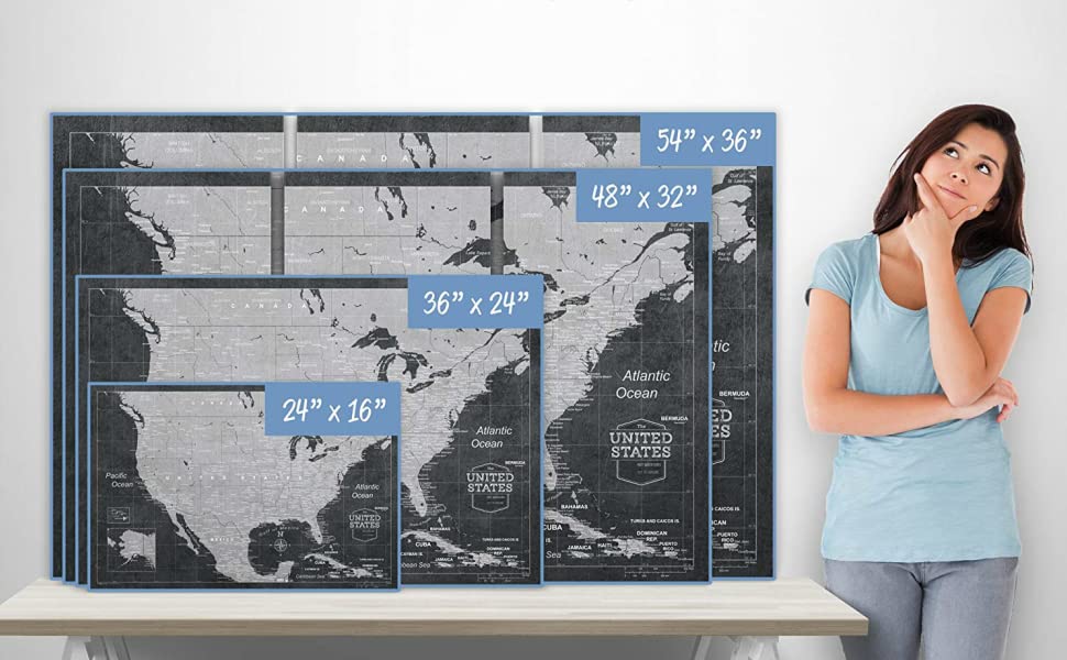 Push Pin Usa Map Board - With Push Pins To Mark Usa Travel - Handmade In Ohio, Usa - Design: Modern Slate (36'' X 24'')