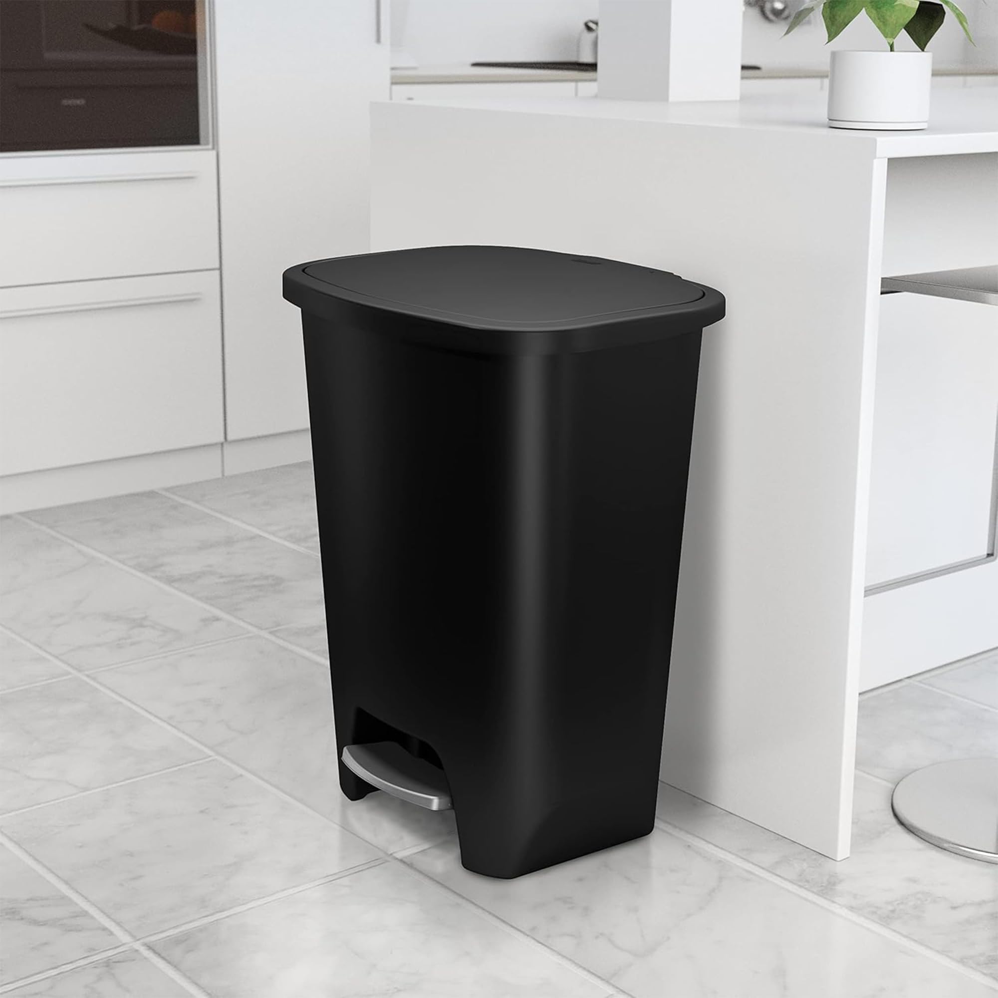 Glad 20 Gallon Trash Can - Plastic Kitchen Waste Bin with Odor Protection of Lid - Hands Free with Step On Foot Pedal and Garbag