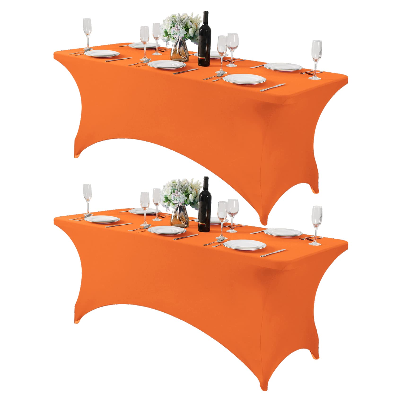 Hezuzo 2Pack Spandex Table Cover For 6Ft Table Universal Fitted Stretch Tablecloth For Party, Banquet, Wedding And Events-Orange