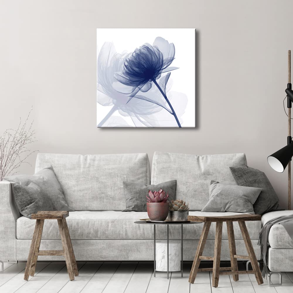 Wieco Art Blue Flickering Flower Modern Abstract Canvas Wall Art Gallery Large Wrapped Perfect Floral Pictures Paintings On Canv