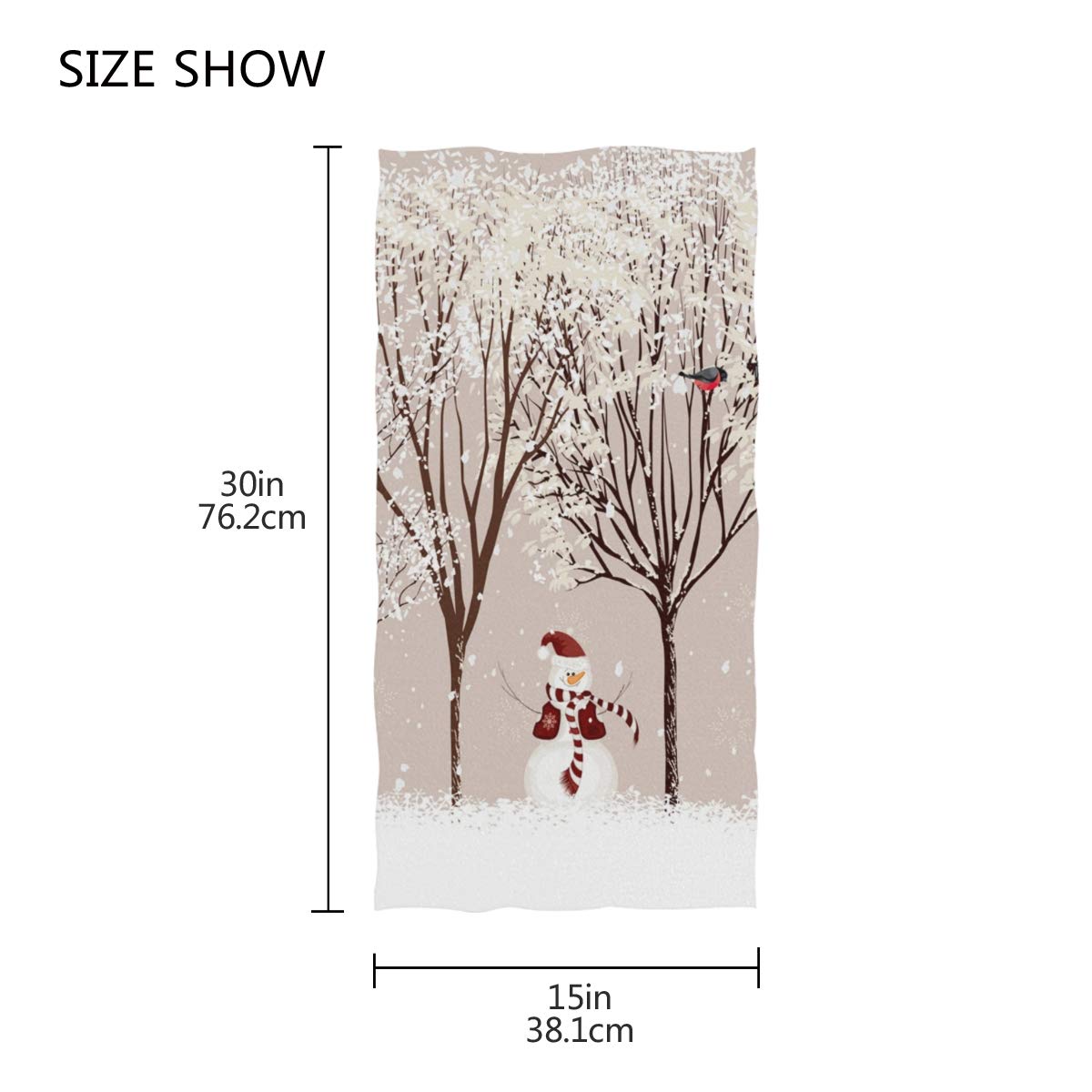 Winter Snowman Bird Tree Snow Hand Towels 16X30 In Bathroom Towel, Christmas X-Mas Small Bath Towel For Hand,Face,Gym And Spa Ba