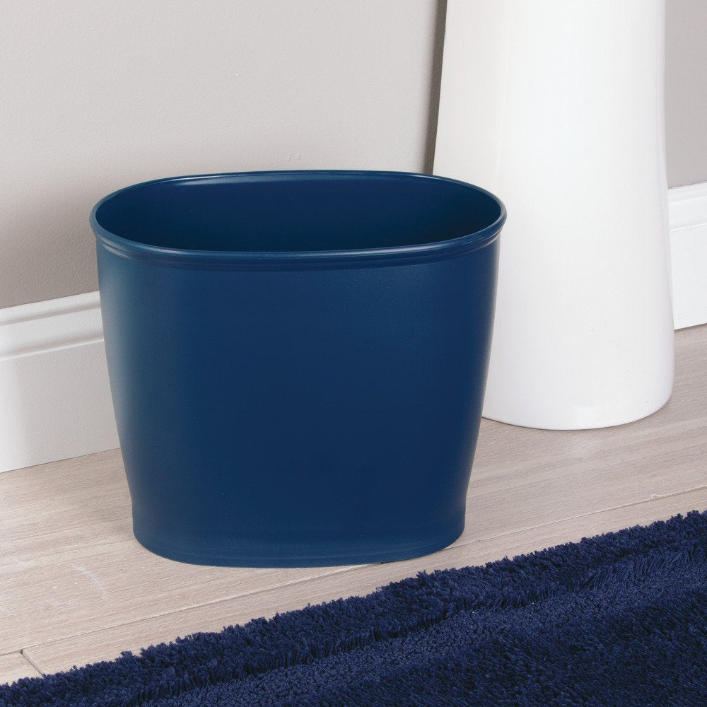 Idesign Kent Plastic Oval Wastebasket, Trash Can For Bathroom, Kitchen, Office, Bedroom, 12'' X 8'' X 10'' - Navy Blue