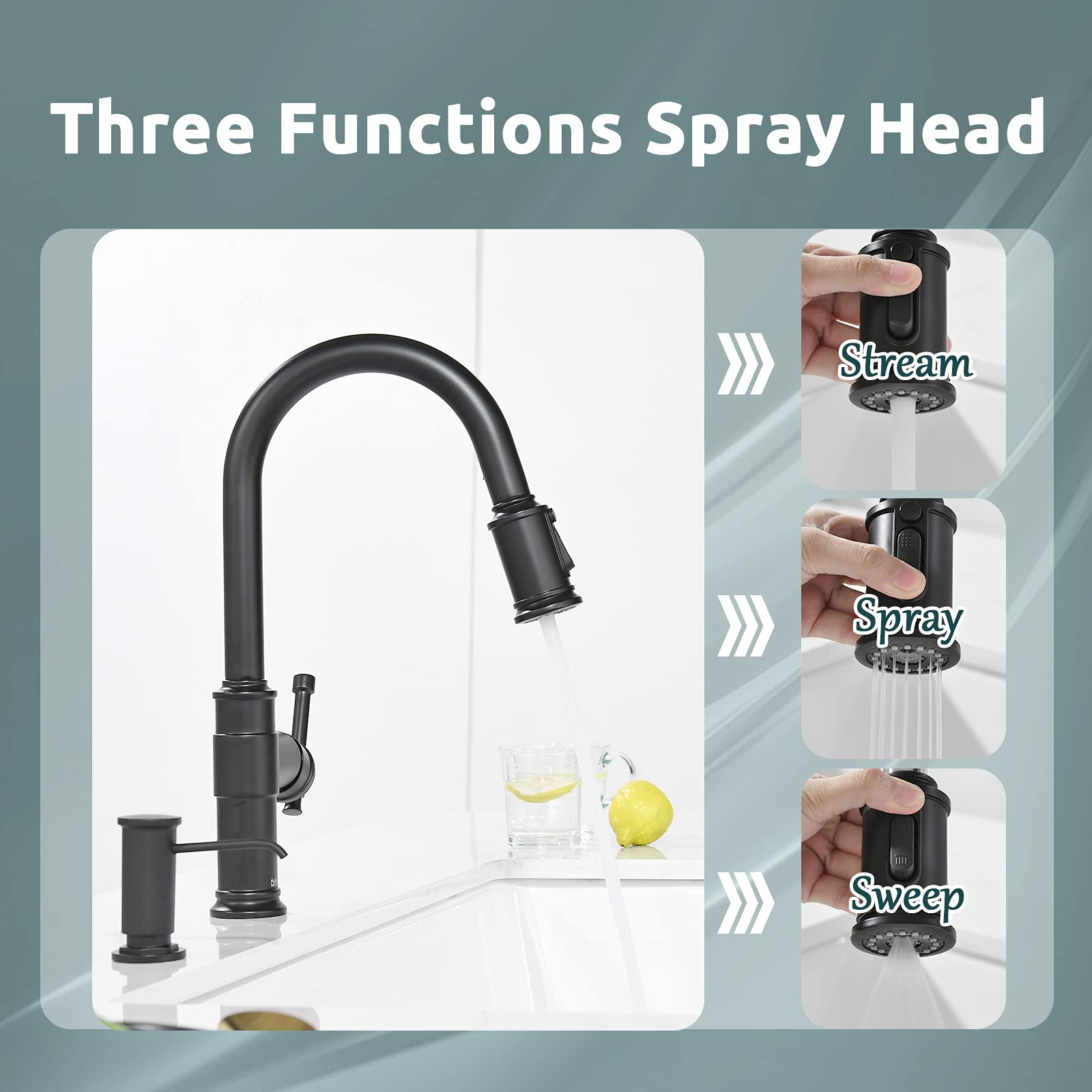 Matte Black Kitchen Faucets With Pull Down Sprayer, Dayone Single Handle Stainless Steel Kitchen Faucet One Hole High Arc Farmho
