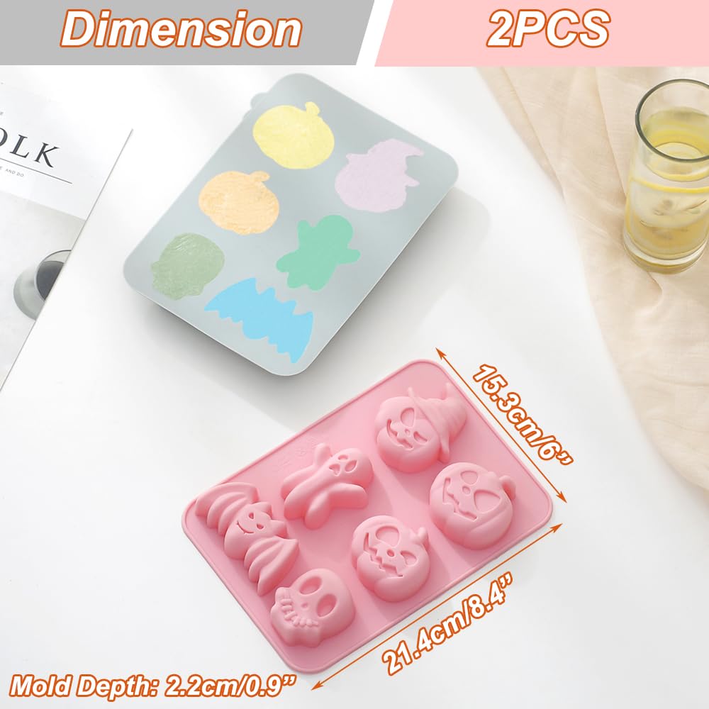 2 Pack Halloween Silicone Cake Mold Pumpkin Bat Skull Ghost Shape Silicone Mold For Chocolate Candy Gummy Jello Ice Cube Crayon
