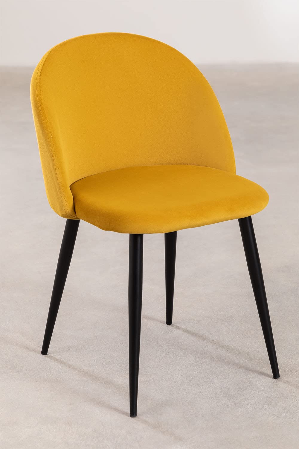 Finch Fox Romantic Vintage Dining Chairs Rustic Yellow Velvet Cushion Seat Chair With Black Powdered Coated Metal Legs