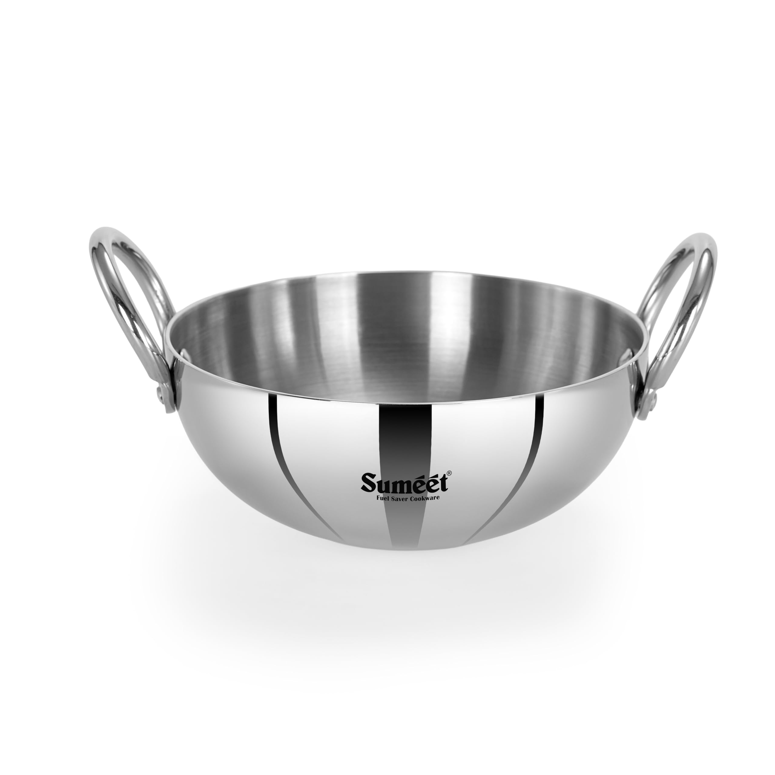 Sumeet Isi Certified Cook Smart Triply Steel-Aluminium-Steel 3 Layer Round Bottom Kadai - 20Cm  1.7Ltr  Silver