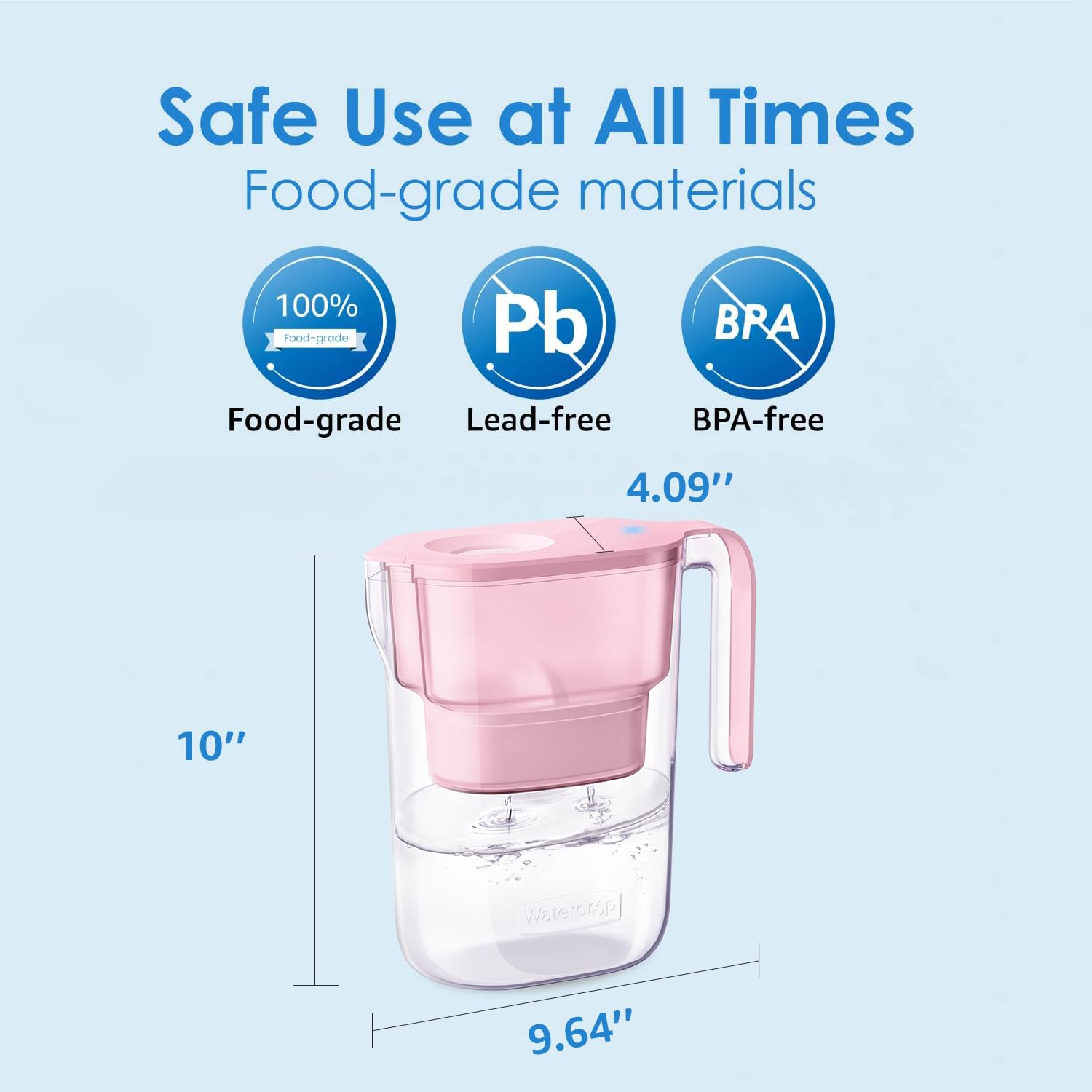 Waterdrop Water Filter Pitcher With 4 Filter, 5X Times Lifetime, Lasts 200 Gallons, For Fridge And Kitchen, Reduces Pfoa/Pfos, C