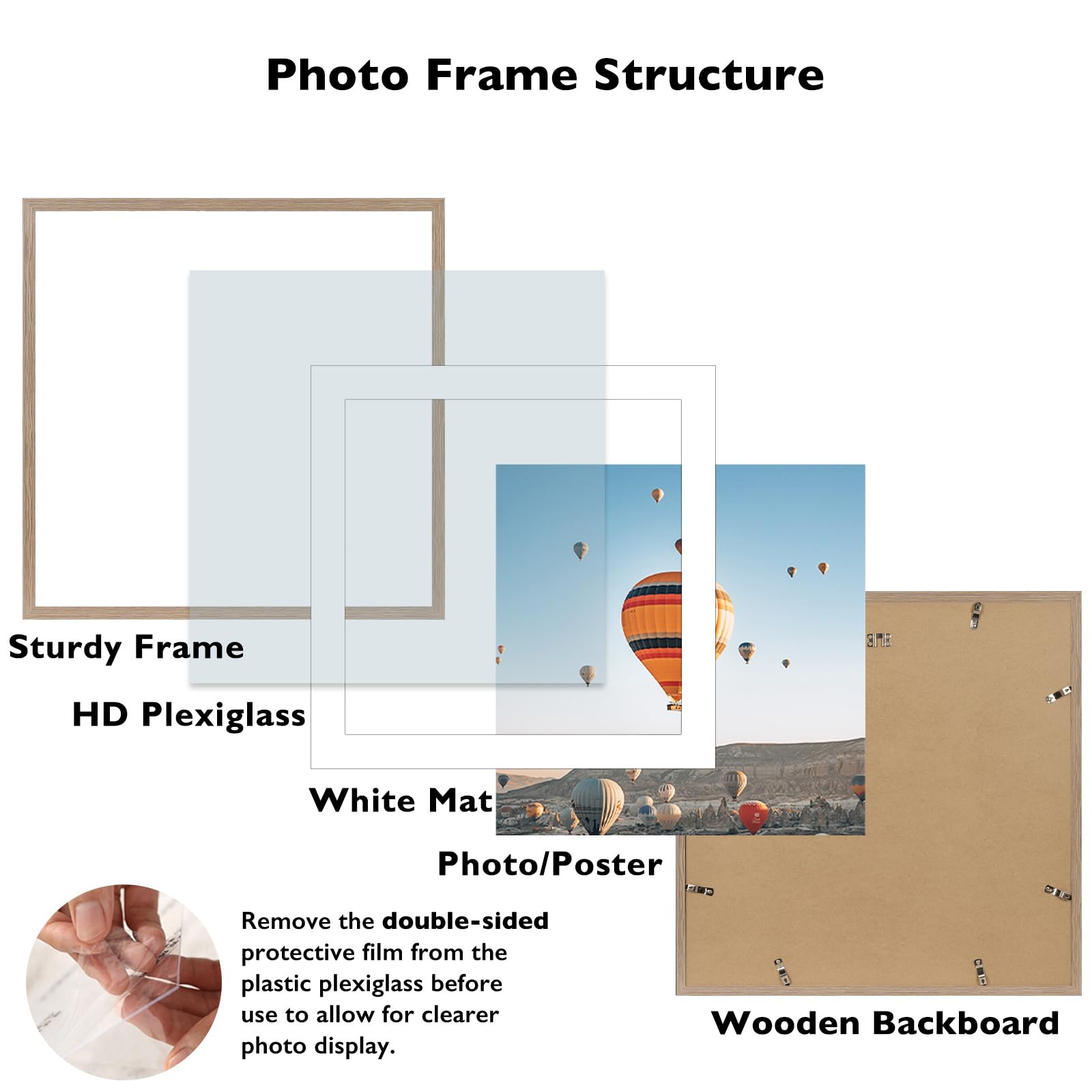 JCJMY 24x24 Picture Frame Rustic Brown with 20x20 Mat, Display Photo 20x20 with Mat or 24 x 24 Without Mat, Wall Hanging Large 2
