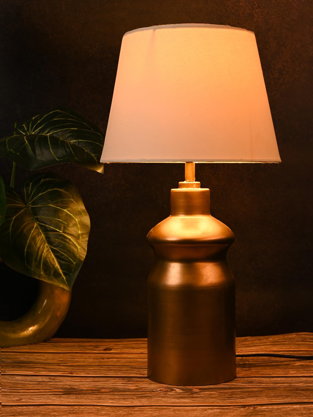 Green Girgit Golden Metal Urn Shaped Lamp With Taper Solid White Shade | Night & Reading Lamp | Galvanized Iron Bedside Metal Ha