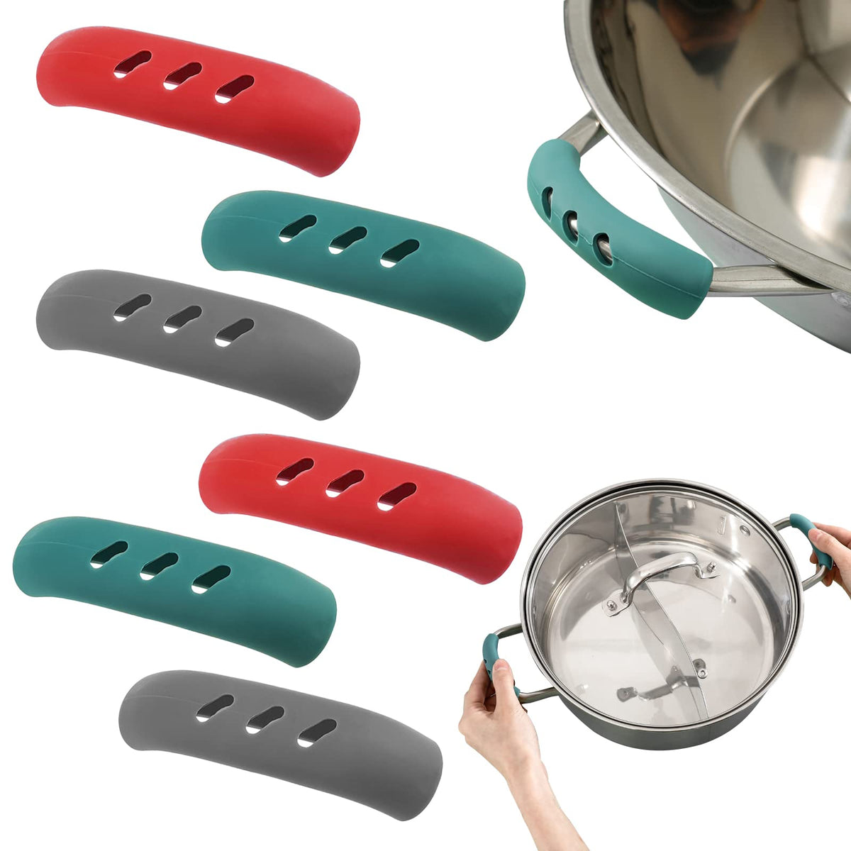 12 Pcs Silicone Handles For Pots And Pans Cast Iron Handle Covers Heat Resistant, Non-Slip Pot Handle Covers, For Frying Cast Ir
