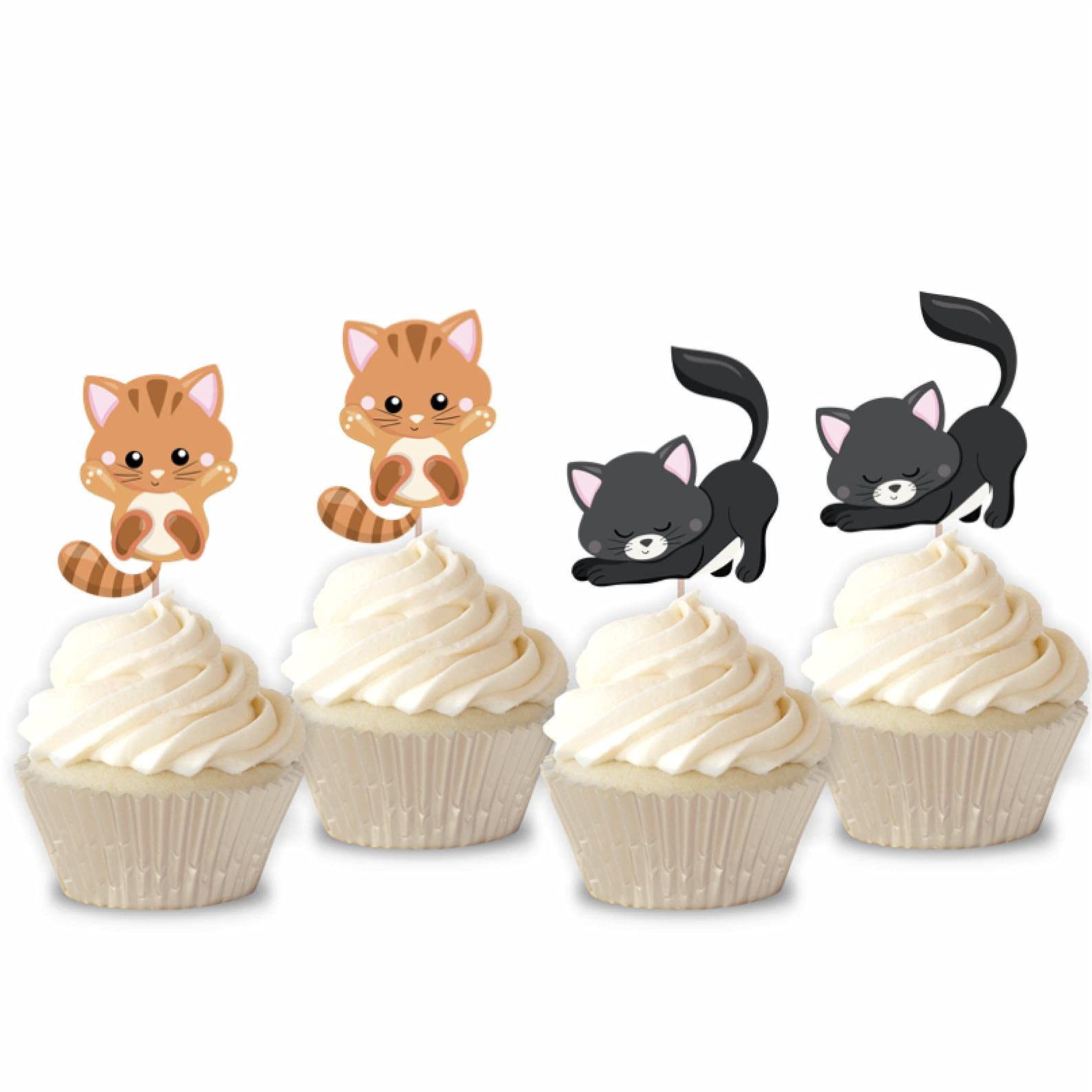 Mirabuy 48 Pcs Cute Cat Kitten Cupcake Toppers Picks For Pet Themed Party, Birthday Party