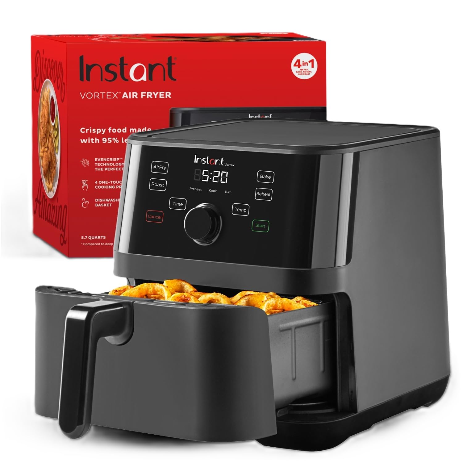 Instant Pot Vortex 5.7Qt Air Fryer, Custom Program Options, 4-In-1 Functions, Evencrisp Technology That Crisps, Roasts, Bakes An