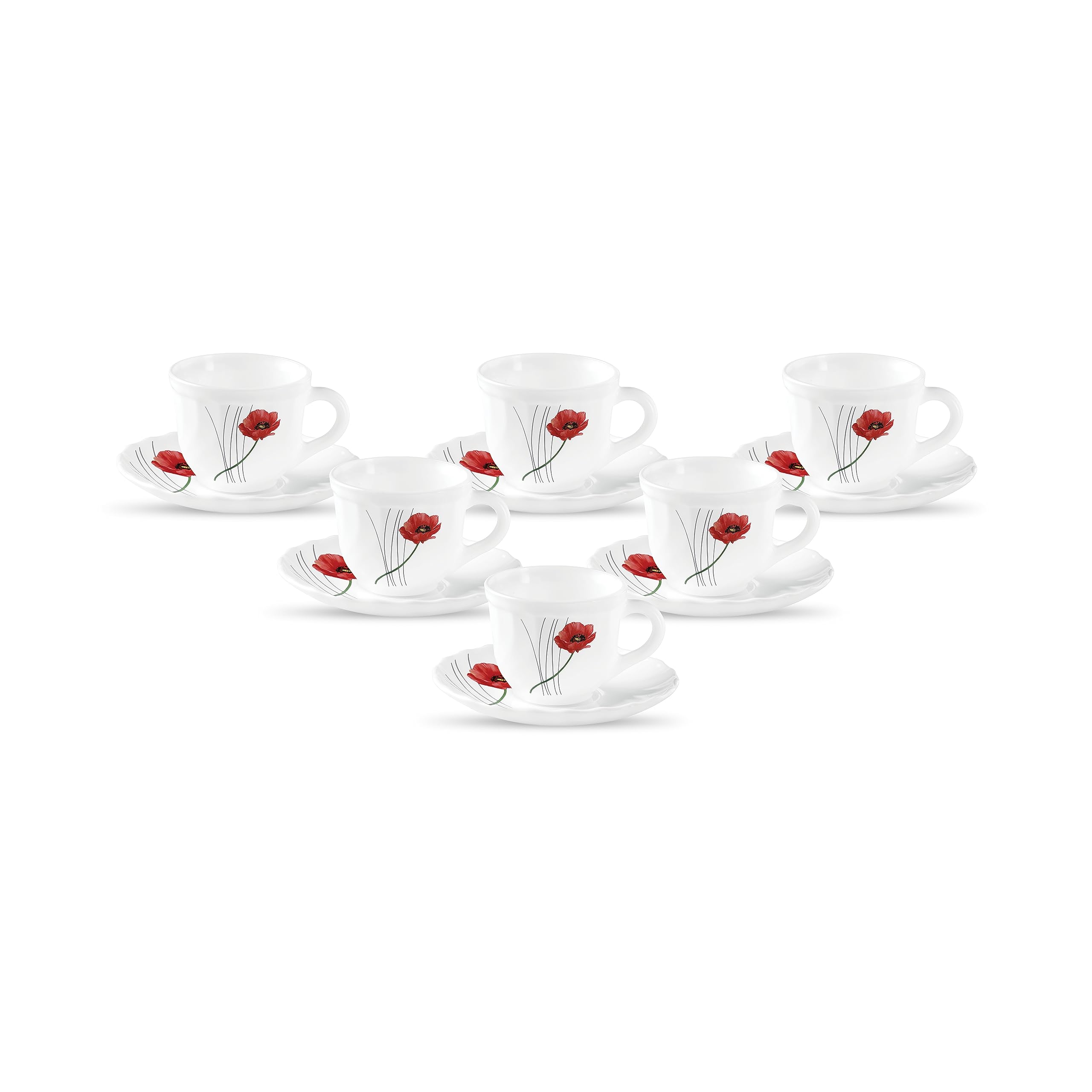La Opala Diva, Opal Glass Crockery | Cup & Saucer Tulip Large, Set Of 12 | Soul Passion, 220 Ml | For Tea & Coffee | Microwave S