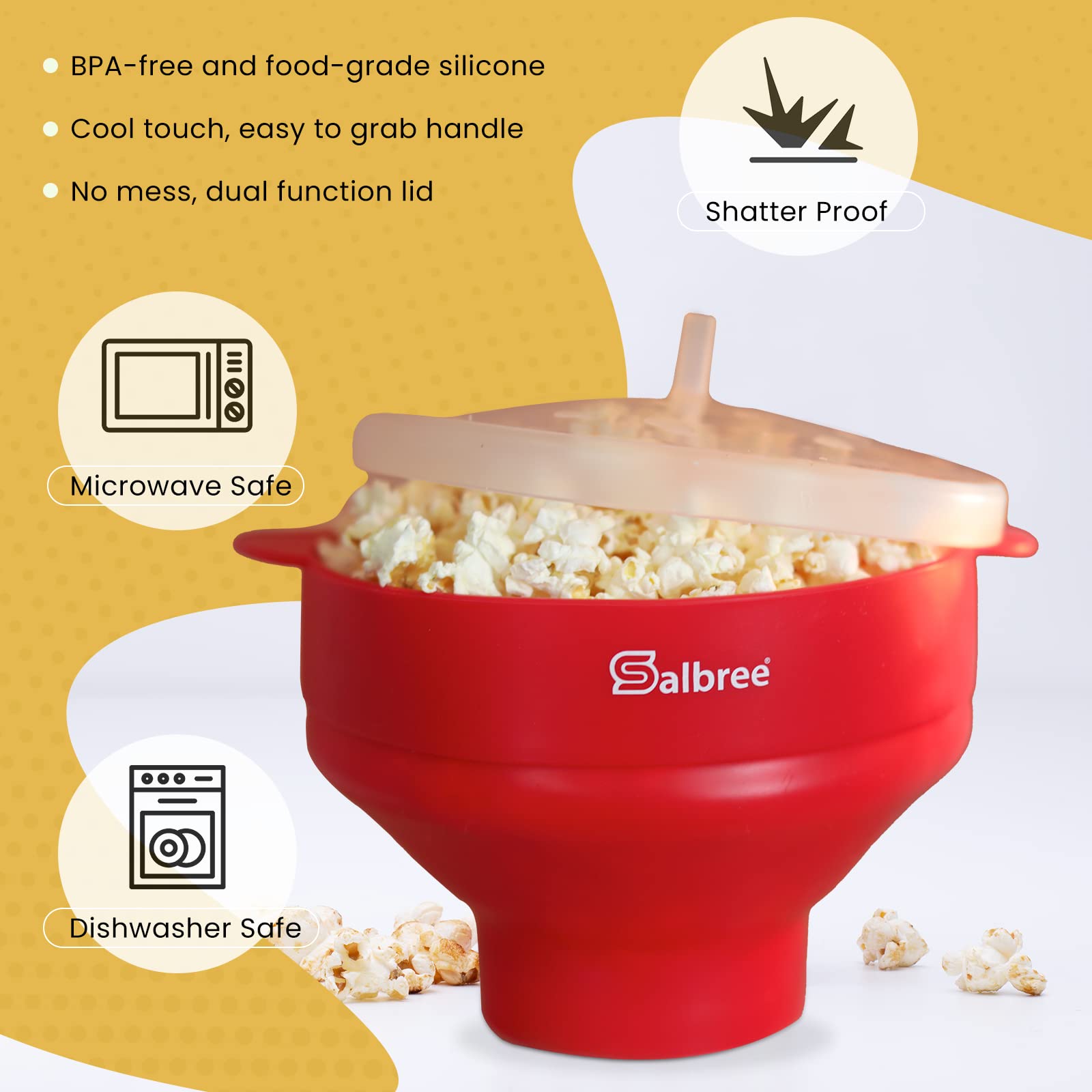 The Original Salbree Microwave Popcorn Popper Machine  Silicone Popcorn Maker  Collapsible Microwavable Bowl - Hot Air Popper - No Oil Required - The Most Colors Available (Turquoise)