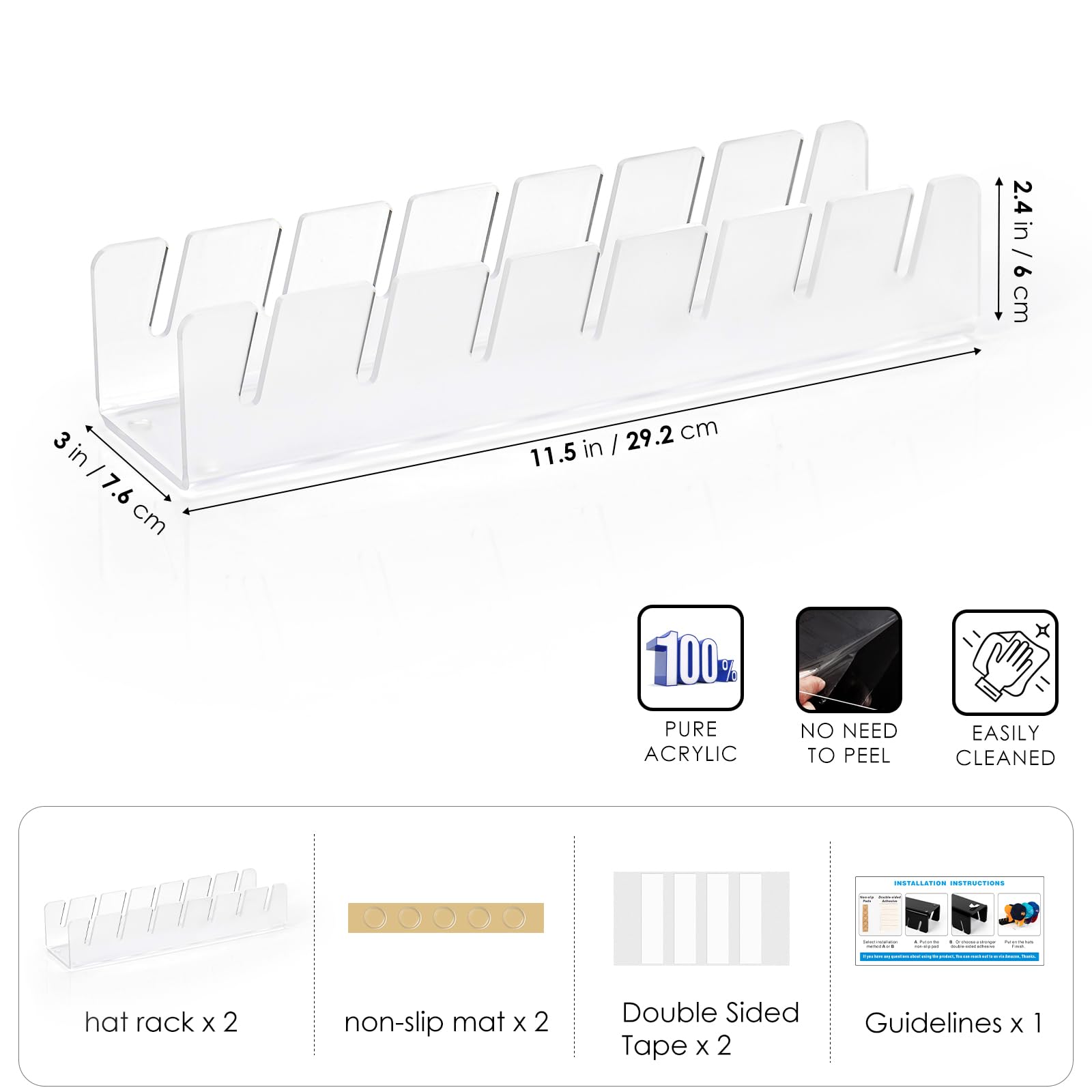 Hayvan Hat Stand For Baseball Caps Display And Organizer - No Install Hat Organizer 2 Pack Holds 14 Baseball Caps For Closet, Be
