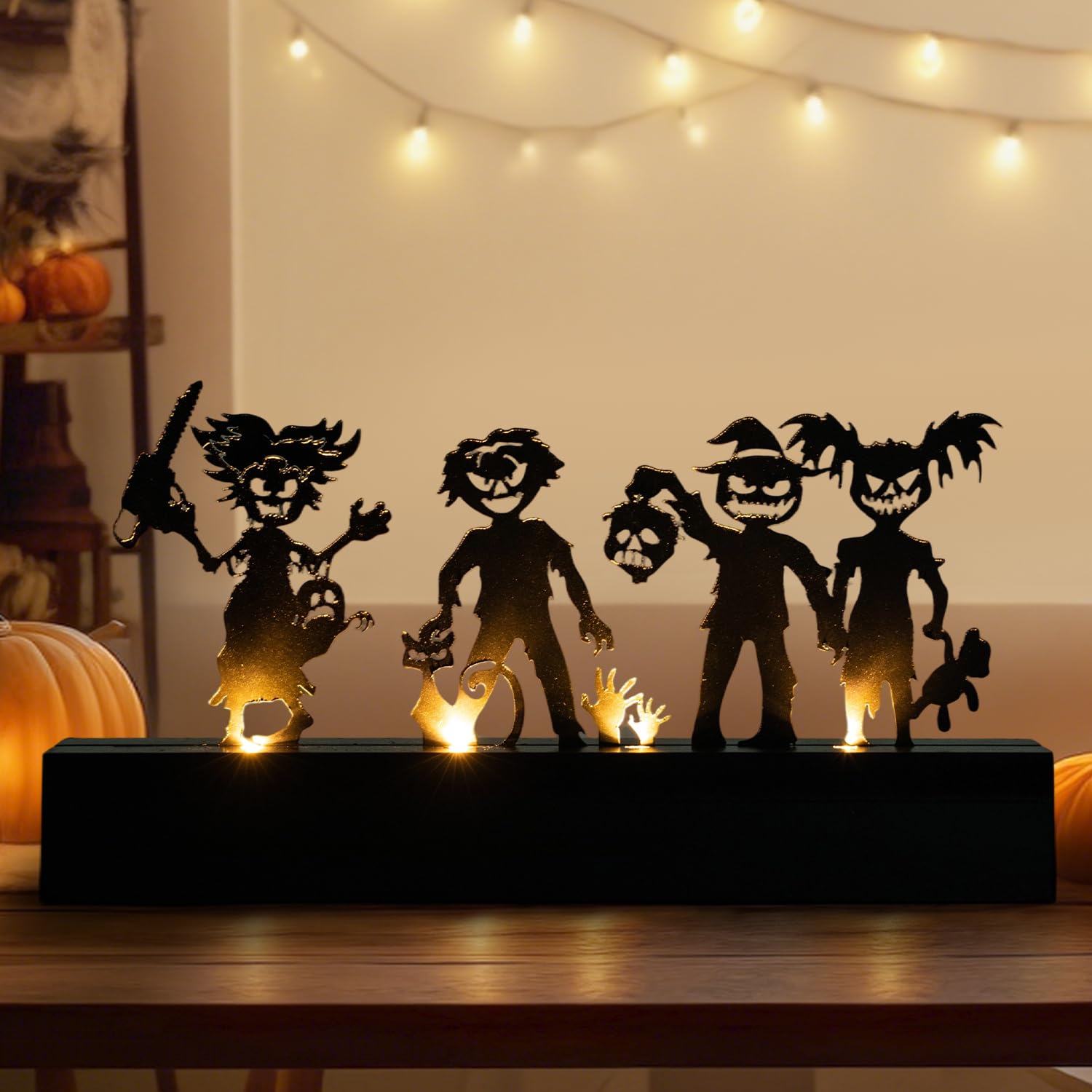 Halloween Table Decor Led Lights Silhouette Decoration Metal Horror Character Battery Operated Indoor Decoration Perfect Hallowe