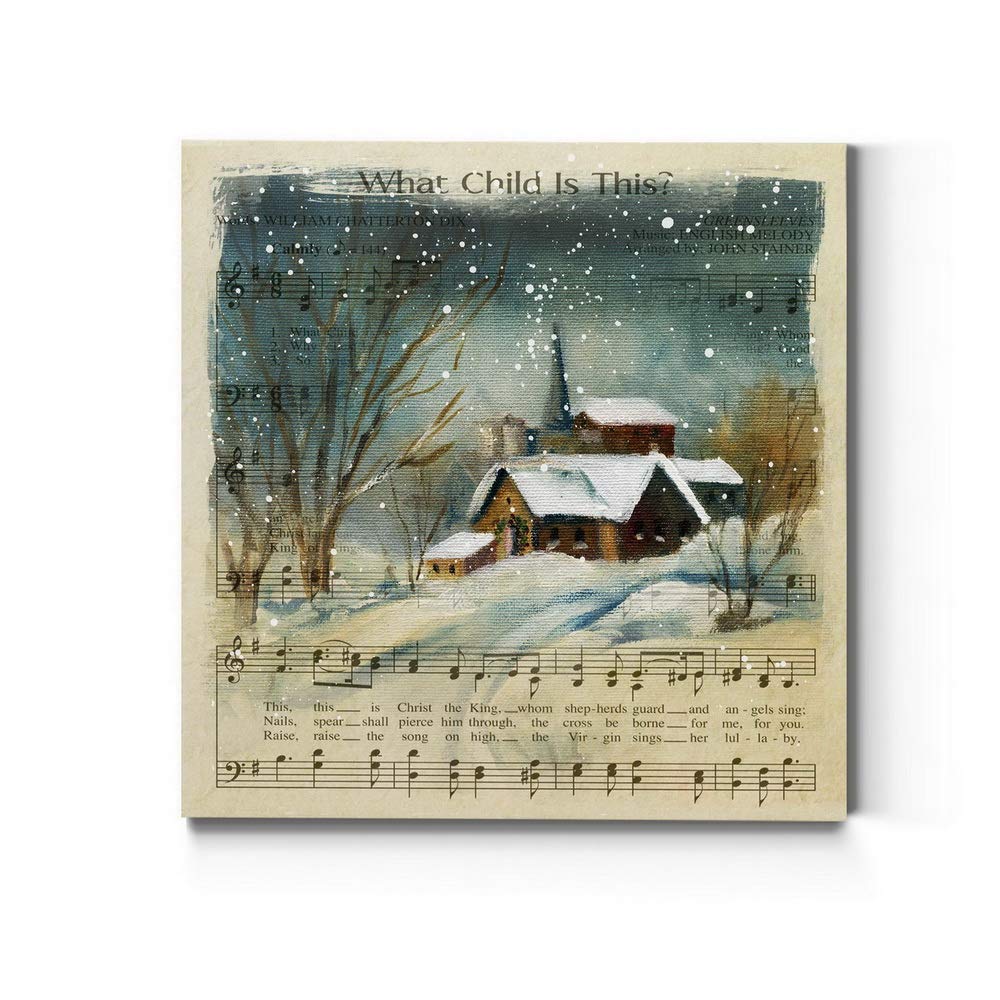 Renditions Gallery What Child Is This Sheet Music Wall Art, Christmas Carol & Winter Artwork, Peaceful Village, Premium Gallery