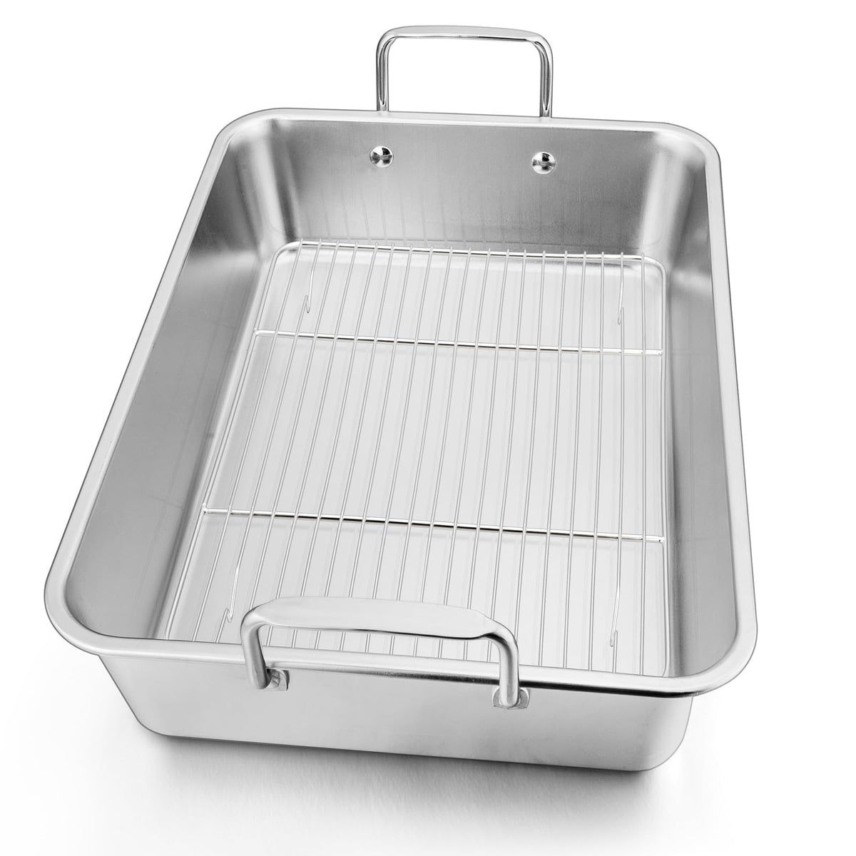 Leonyo Roasting Pan With Rack, 14 Inch Turkey Roasting Pan & Cooling Rack, Stainless Steel Baking Pans Non Stick Roaster Pan Wit