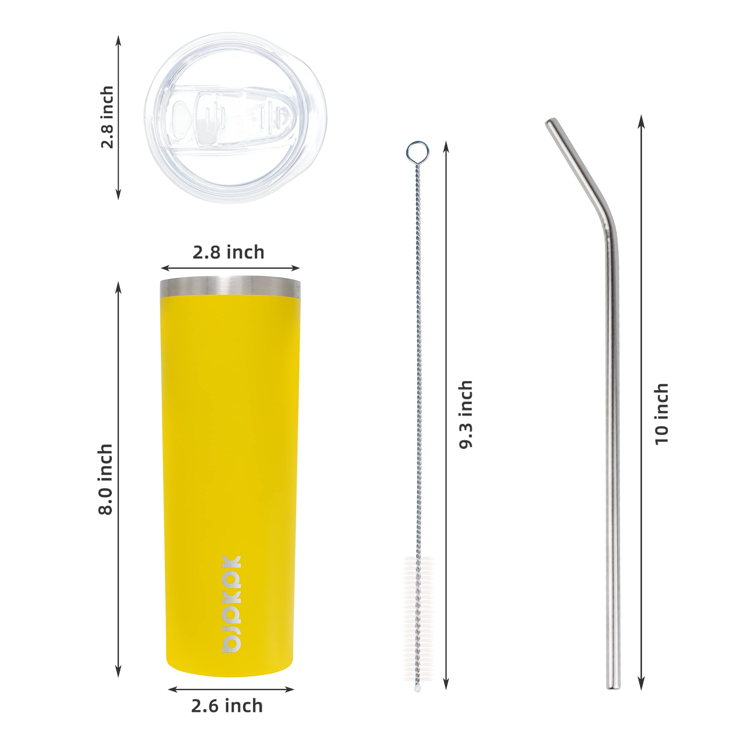 Bjpkpk Yellow Skinny Stainless Steel Tumblers 20 Oz Vacuum Insulated Reusable Tall Coffee Travel Tumbler Cup With Lid
