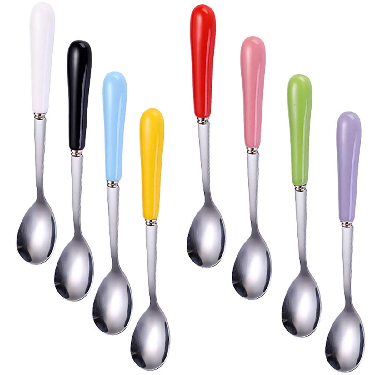 Goeielewe Set Of 8 Dinner Spoons, Stainless Steel Iced Teaspoon With Ceramic Handle Soup Tablespoons Espresso Candy-Colored Coff