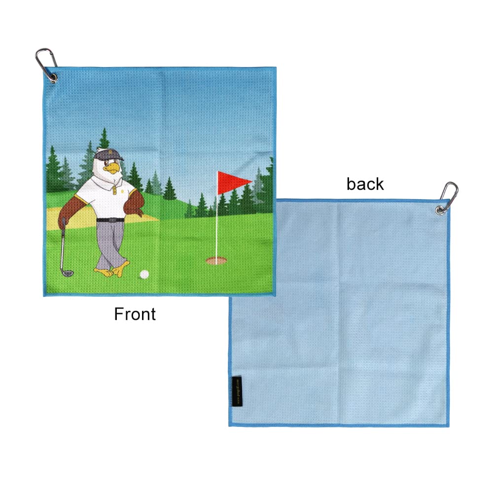 PINMEI Golf Towel for Golf Bag with Clip 1pc Microfiber Waffle Pattern Towels Cartoon Eagle Golf Club Towel for Men Women Golfer