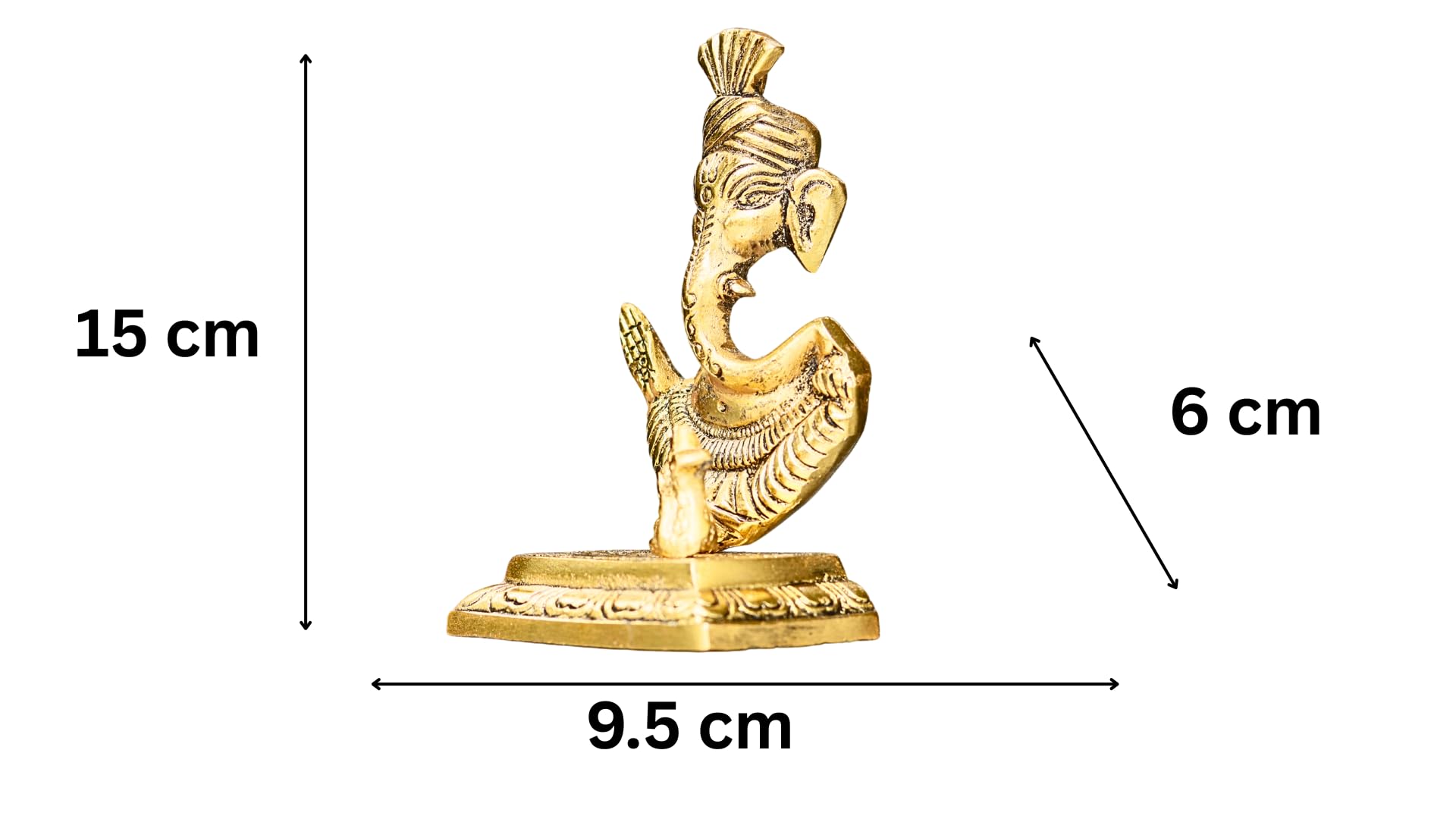 Sridha Handicraft Golden Metal Pagdi Ganesh Statue, Abstract Temple Design, 15 Cm Height, 220 Gms, Antique Finish