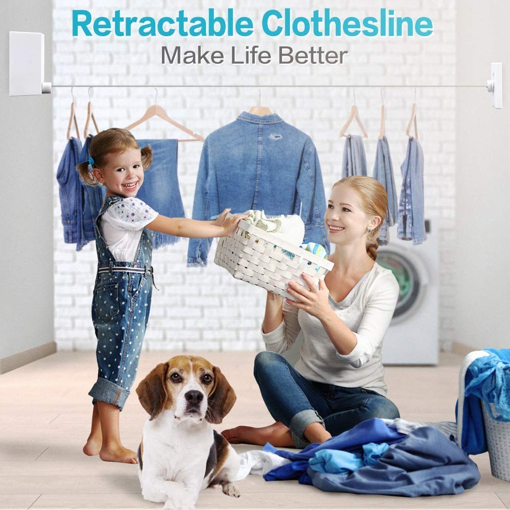 Retractable clothesline-clothes Line Retracting Indoor-clothes Drying Line-Double Retractable clothes Lines for Hanging clothes Outdoor with 138 Ft Steel Wire  clothing LineLaundry Line  White