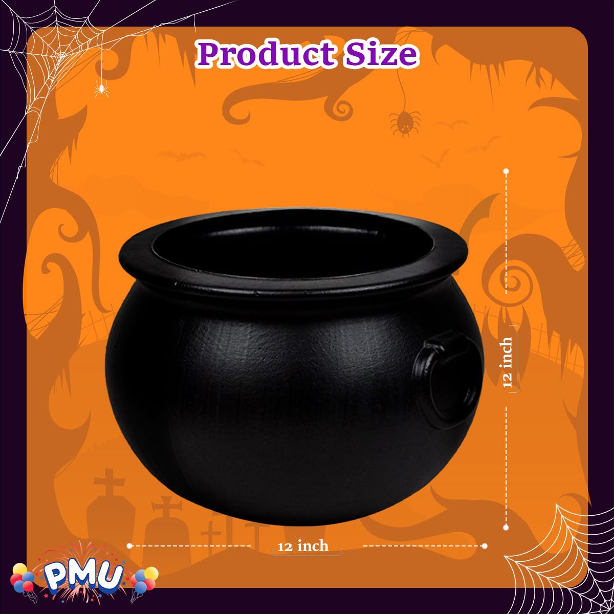 PMU Halloween Cauldron 12 Inch,Witch Plastic Cauldron Candy bowl Black, For Halloween Decor Pkg/1