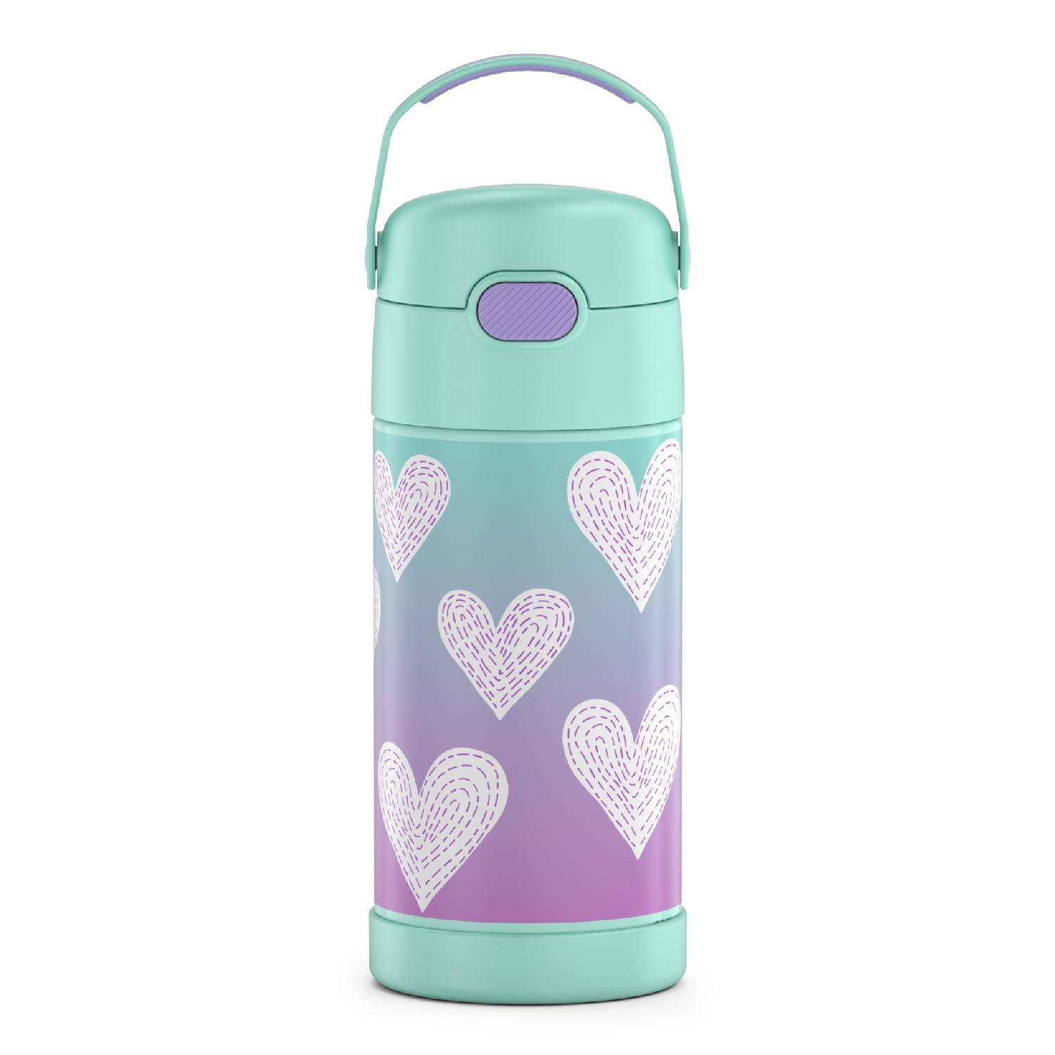 Thermos Funtainer Water Bottle With Straw - 12 Ounce, Purple Hearts - Kids Stainless Steel Vacuum Insulated Water Bottle With Li